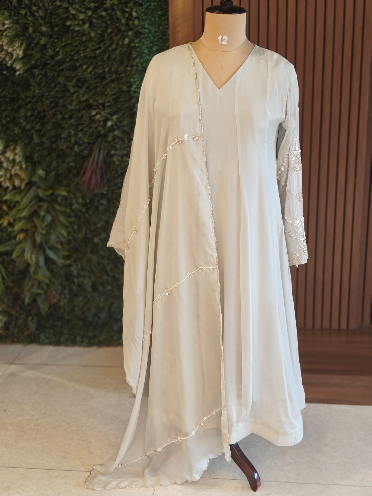 Gray Chanderi Silk Airline Handwork Kurtha