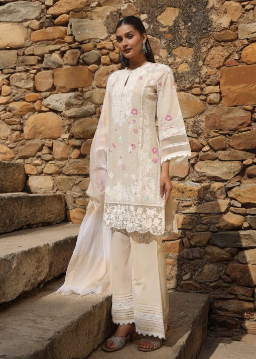 White Cotton Thread Embroidery Work Straight Fit  Kurtha 827