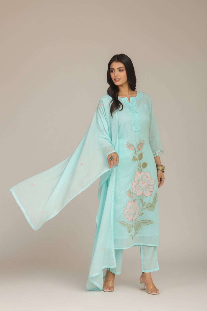 Sky Blue Mul Cotton Straight Fit  Kurtha 643