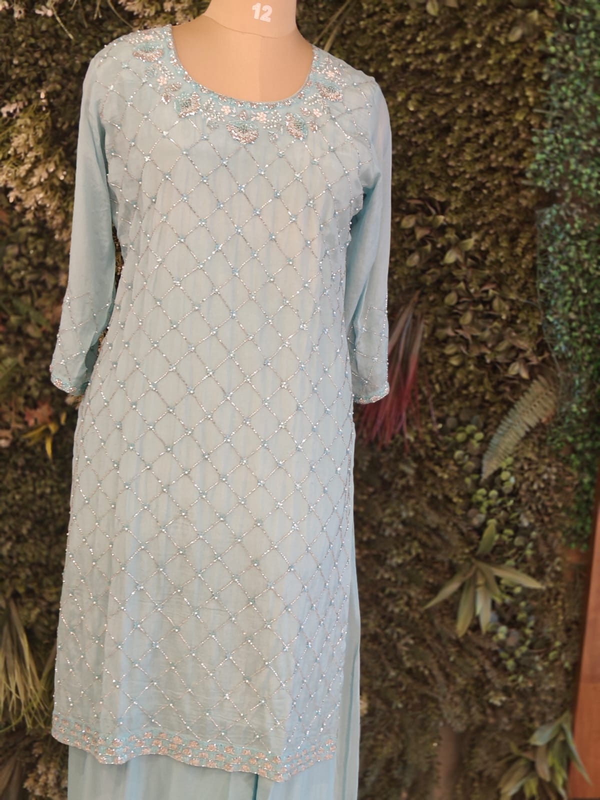 Blue Chinnon Hand Embroidery Sharara Kurtha 301