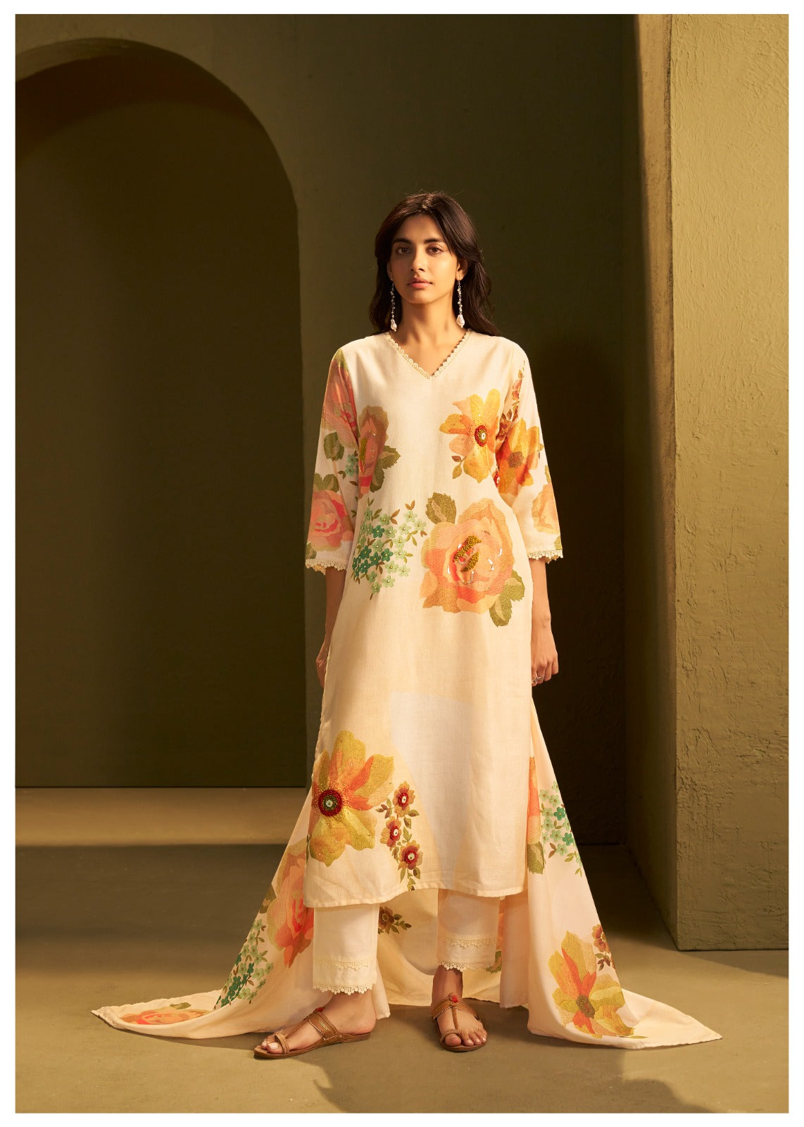 White And Green Cotton Anarkali Kurtha  151