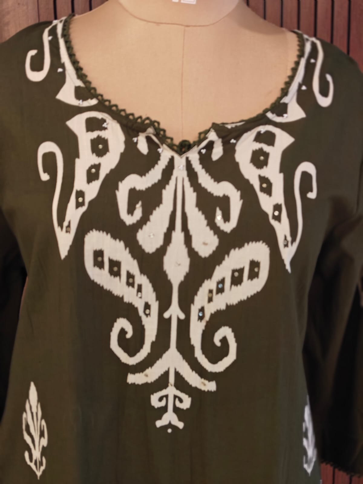 Green Cotton Block Print Airline plus size Kurtha
