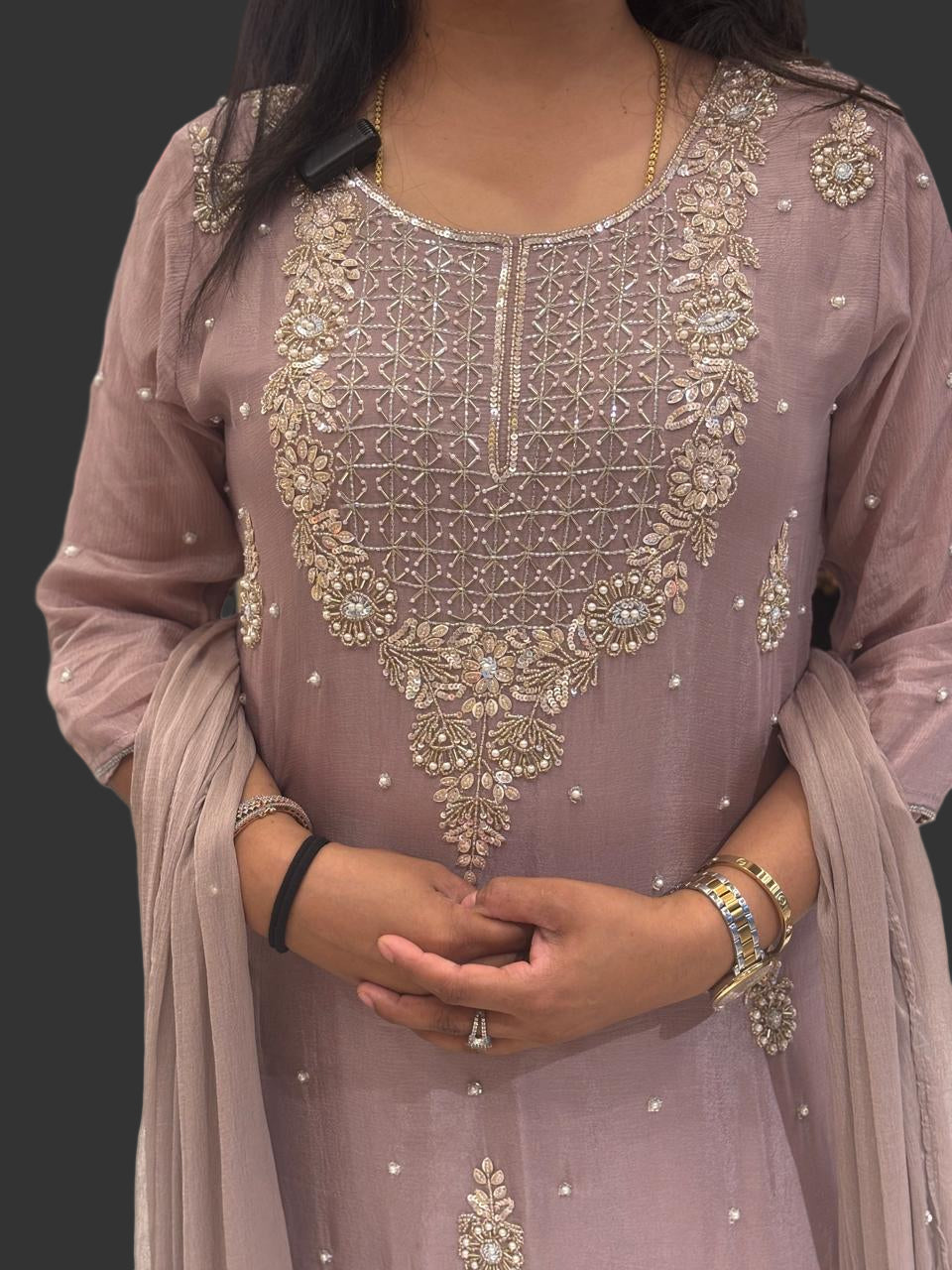 Beige Chinnon Hand Embroidery Sharara Kurtha 301