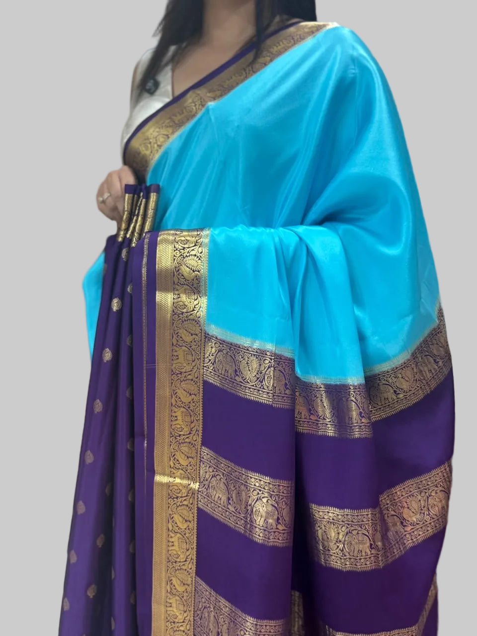 Blue n purple partly pallu pure Mysore silk saree PP106