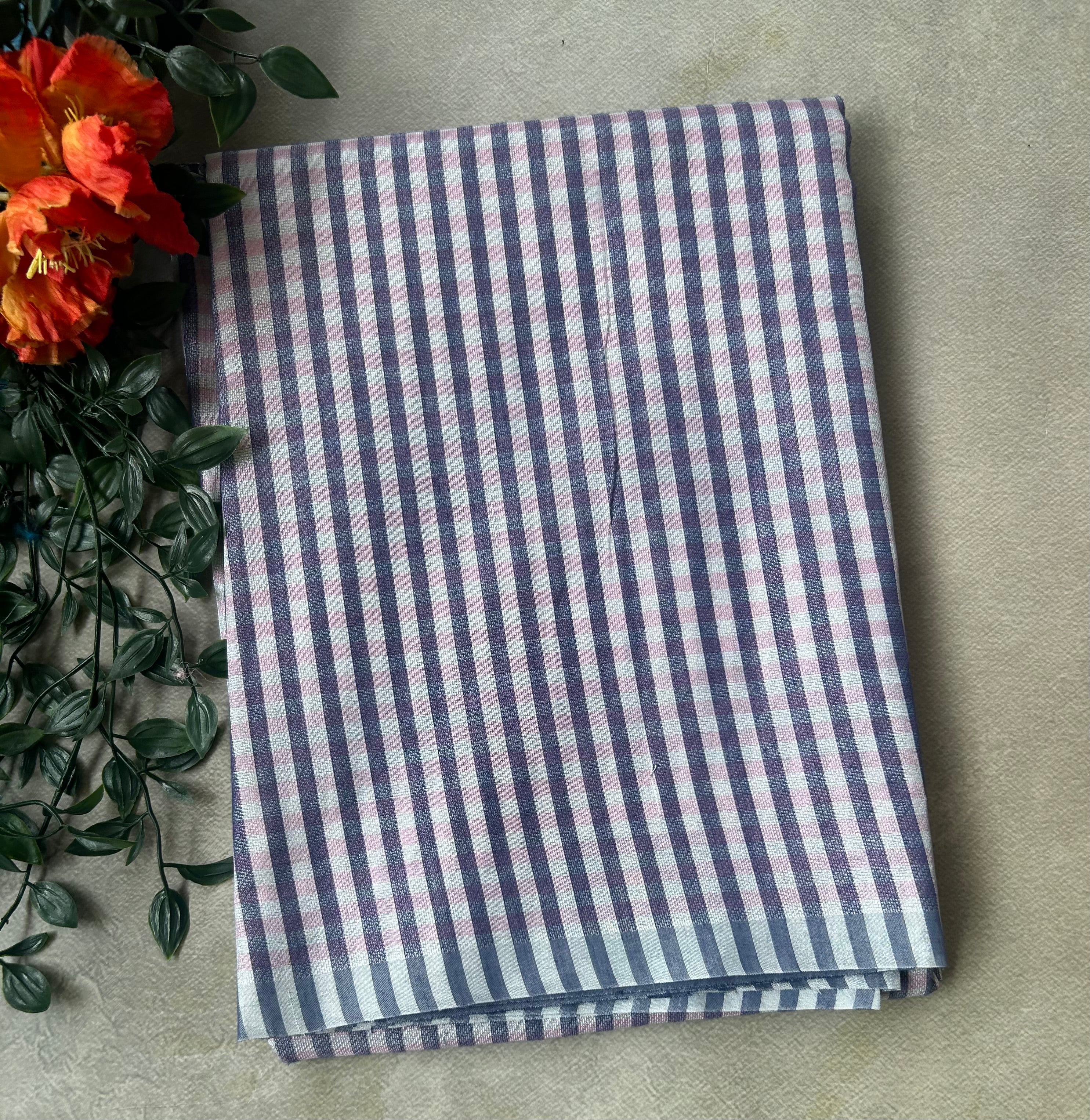 Navy Blue checks semi tissue saree