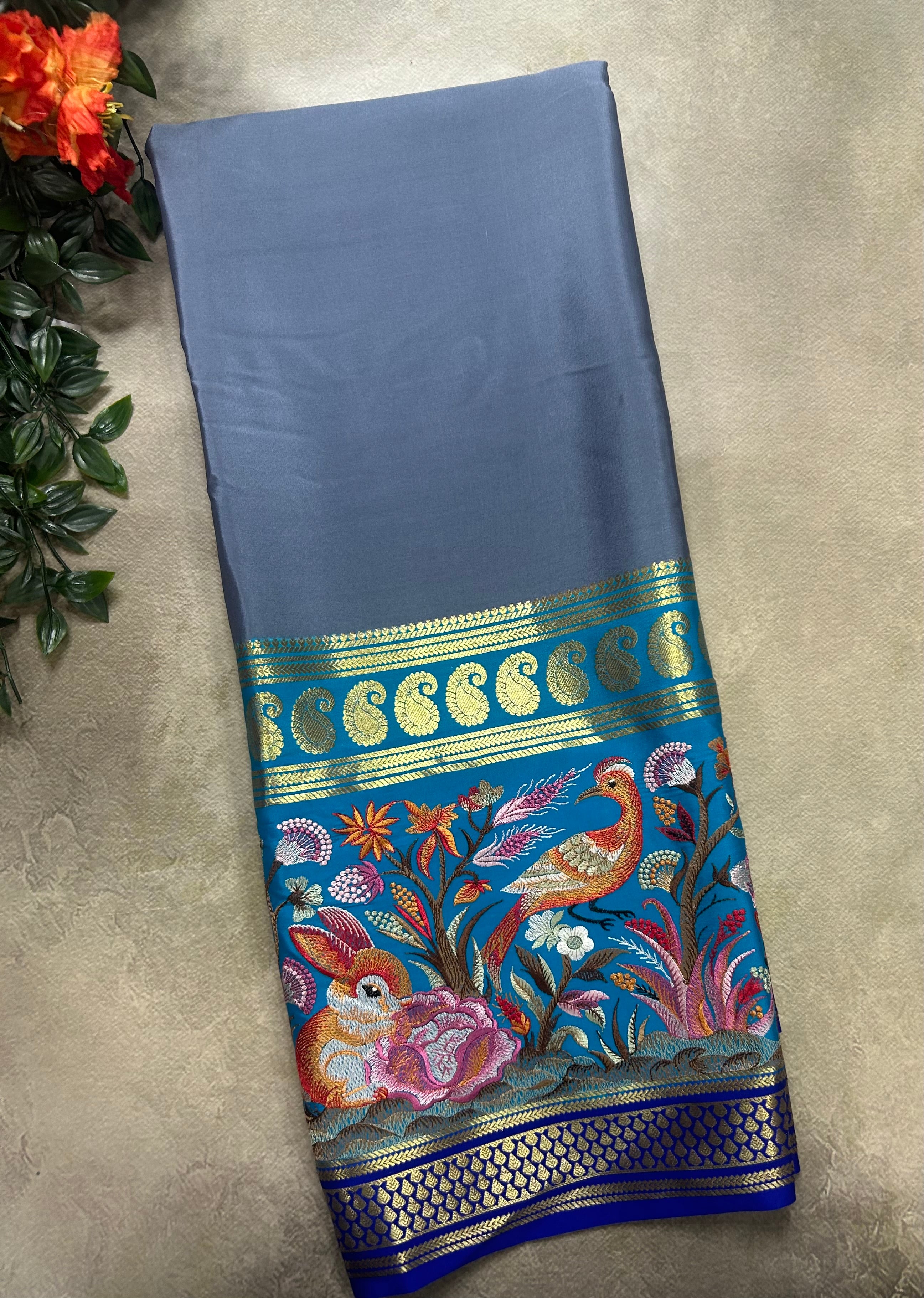 3D embroidery pure mysore silk-105 saree