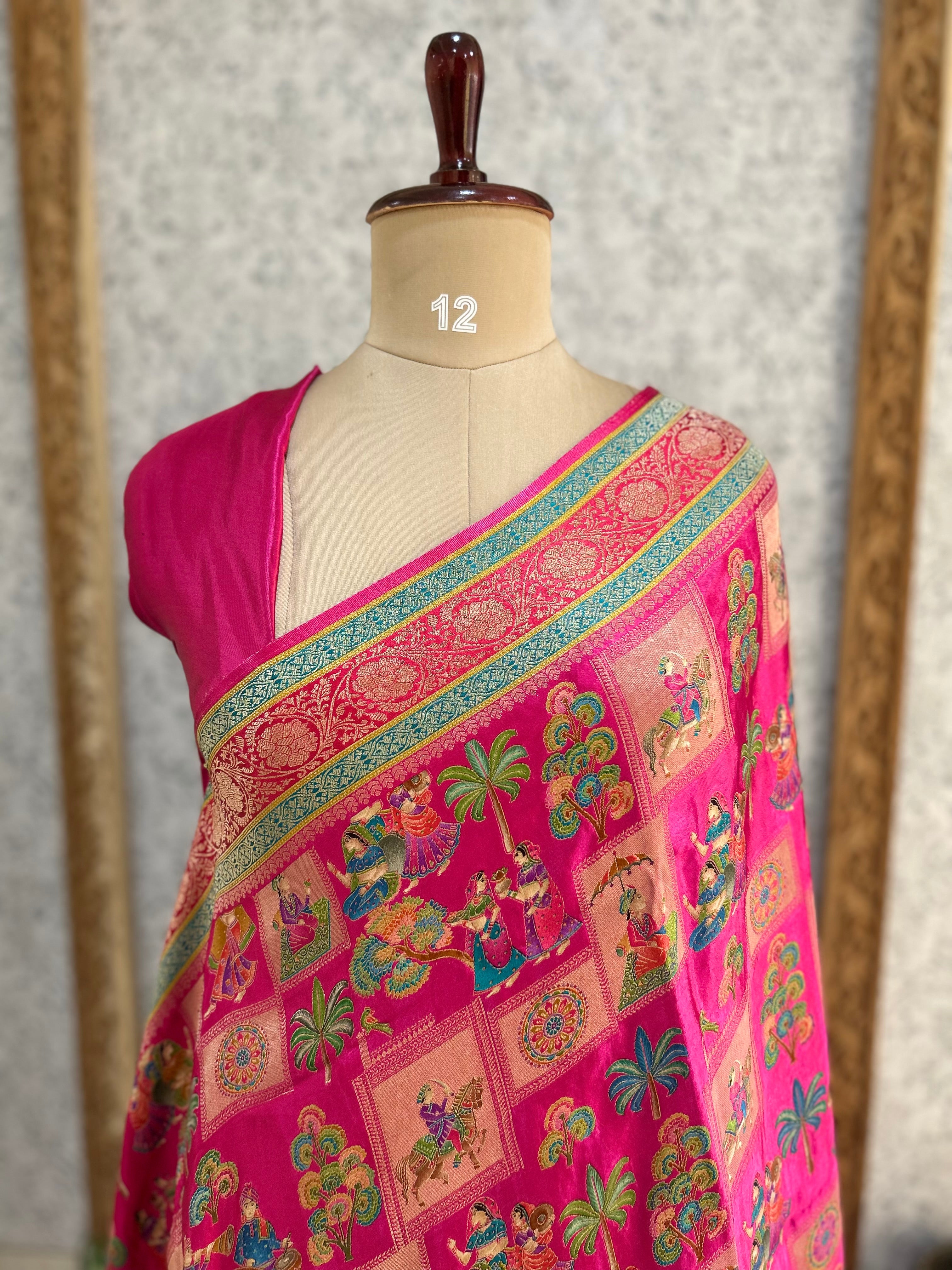 Pink dola crepe silk saree 101
