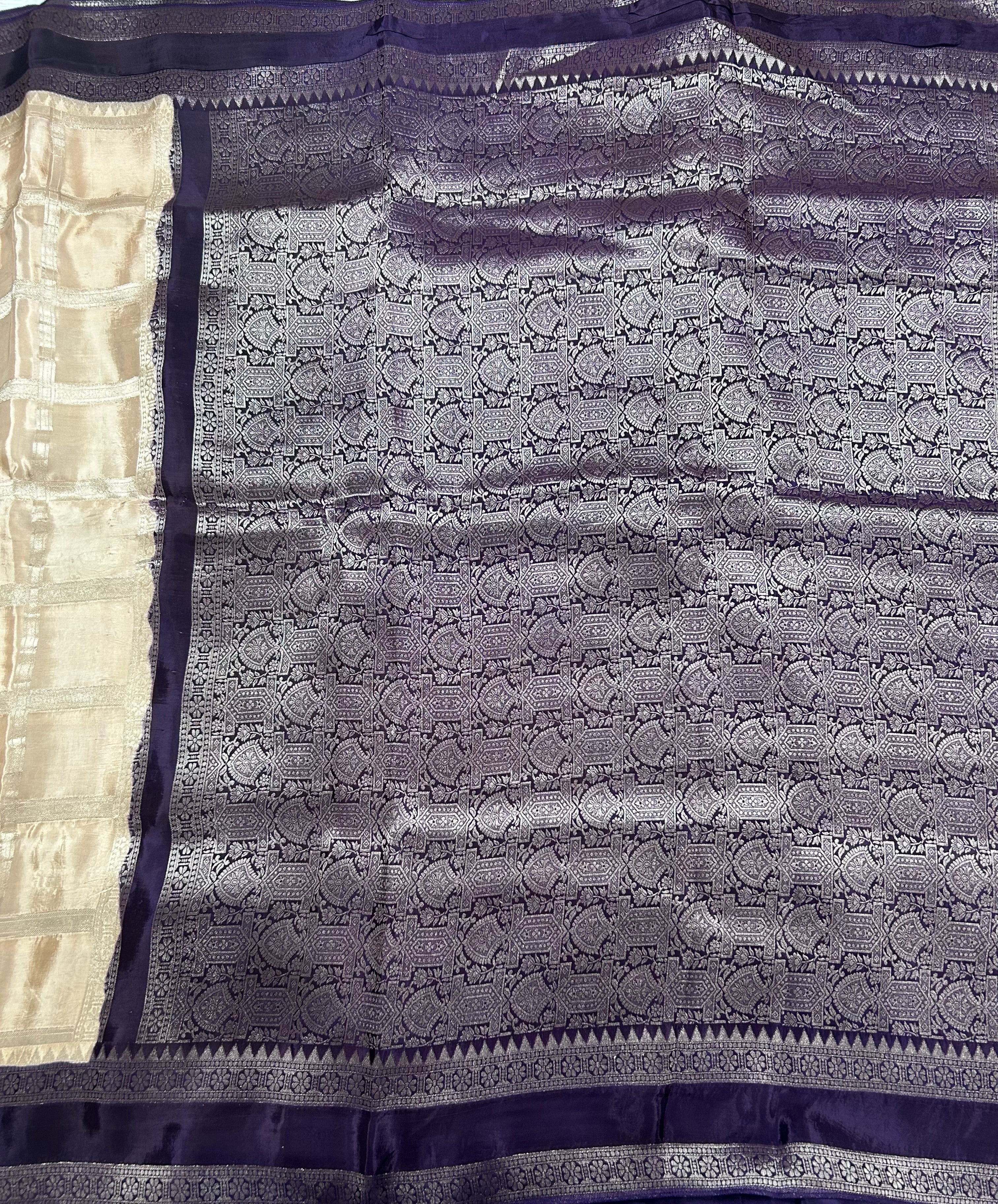 Cream checks n bentex border semi crepe 106 saree