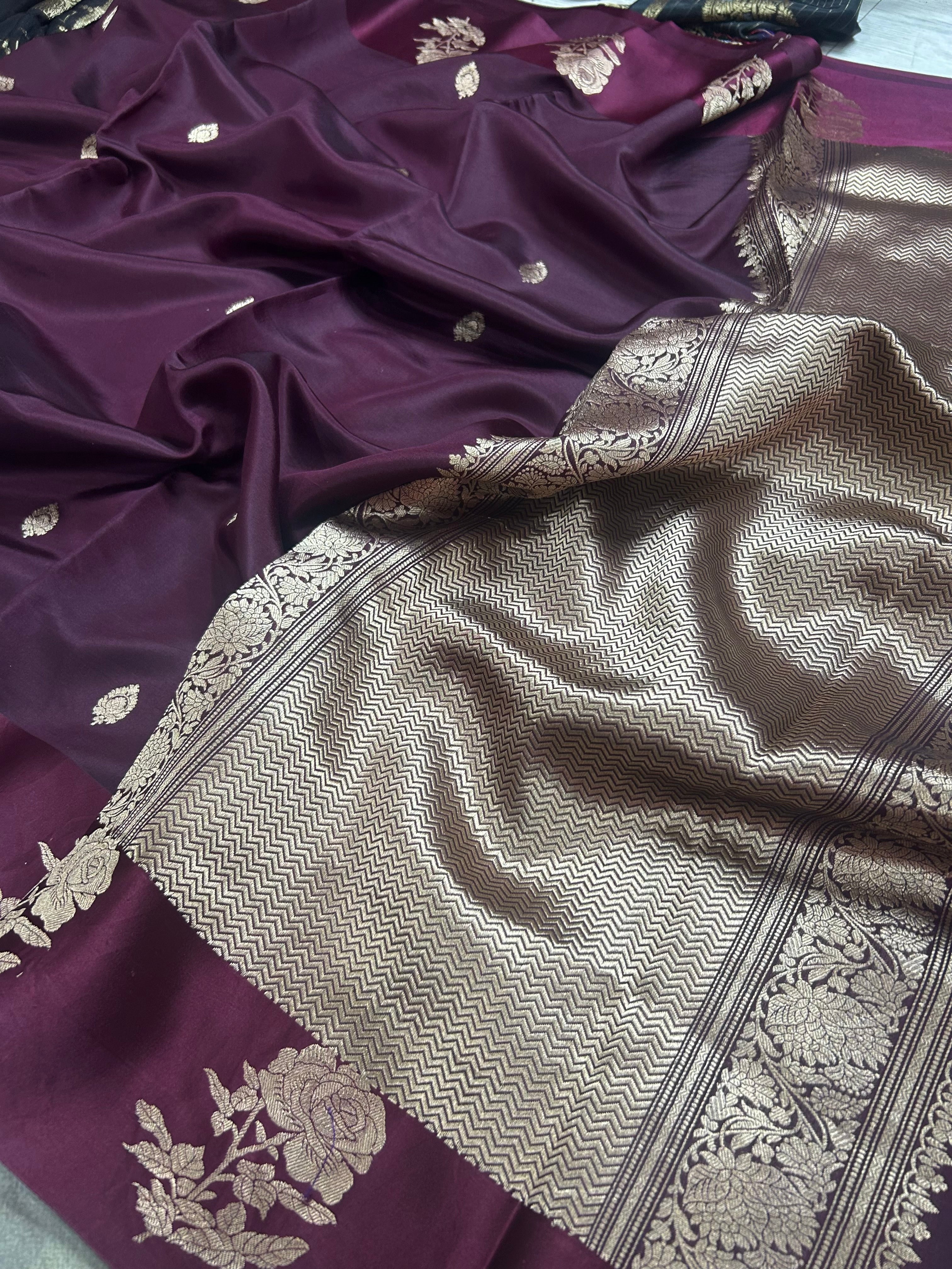 Wine benarasi lightweight silk 105 saree