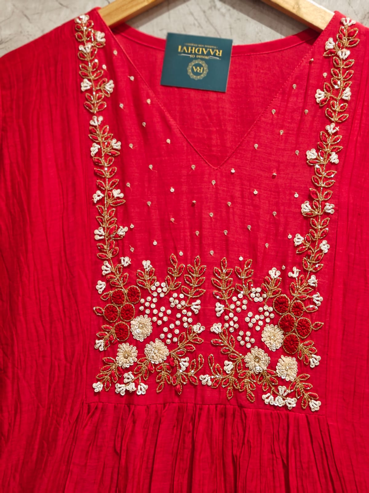 Pink Mul Chanderi Hand Embroidery Anarkali Kurtha 899