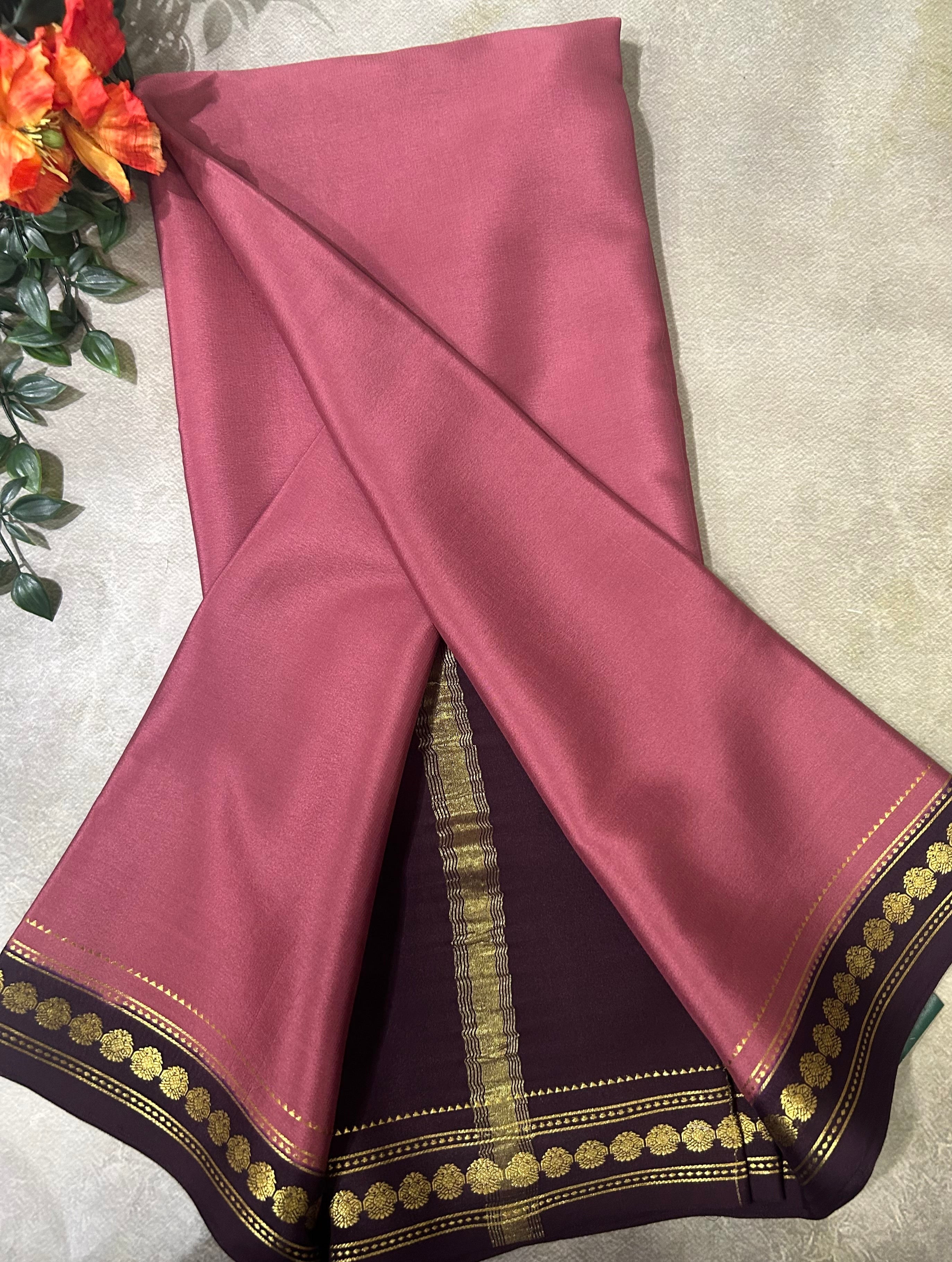 Pastel pink small border pure Mysore silk 104 saree