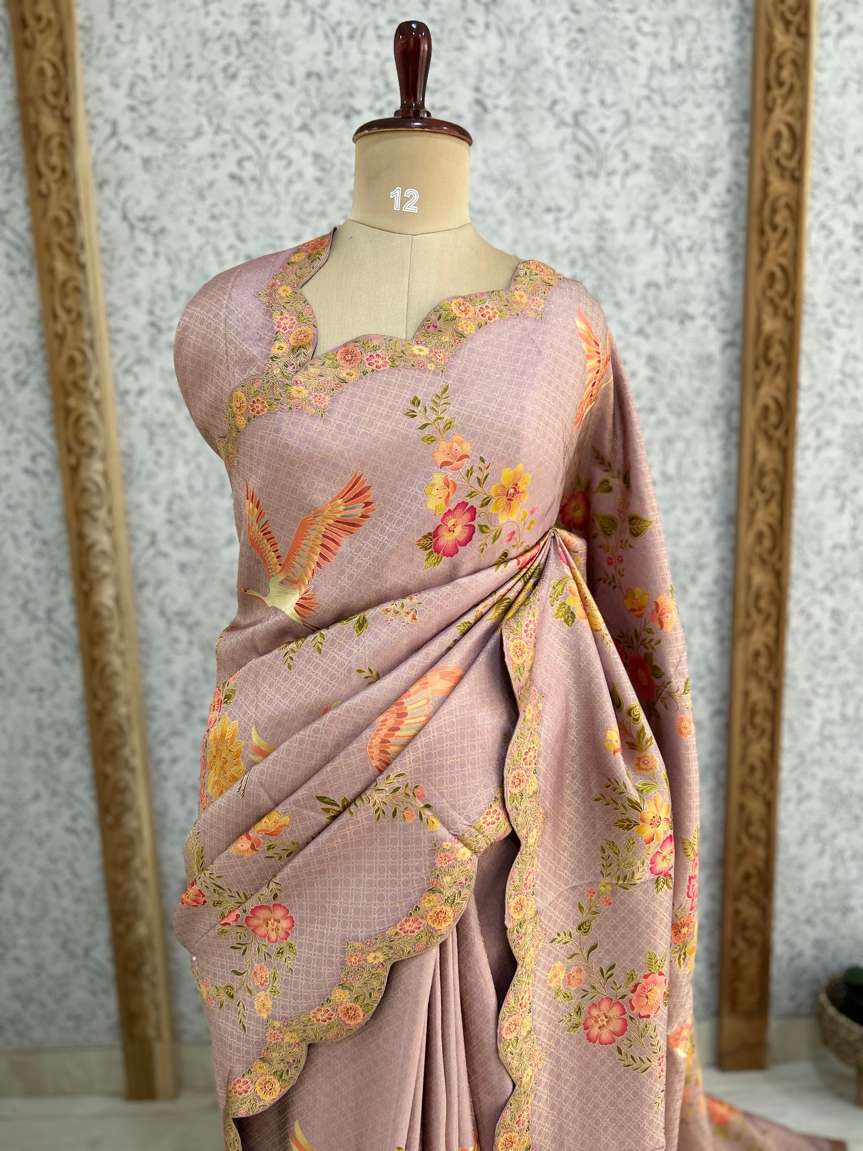 Lilac dola crepe silk saree 101