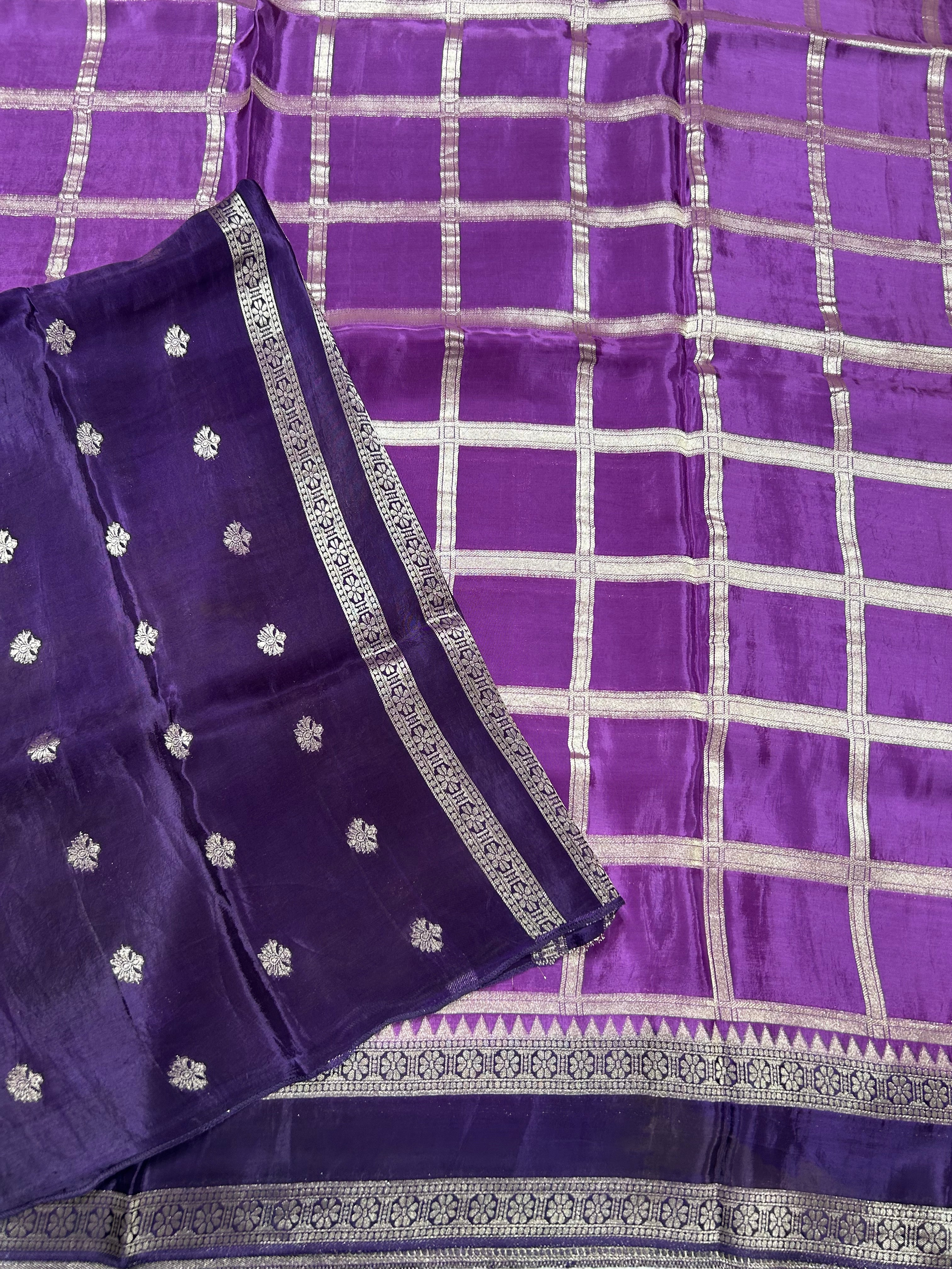 Light purple checks n bentex border semi crepe 106 saree