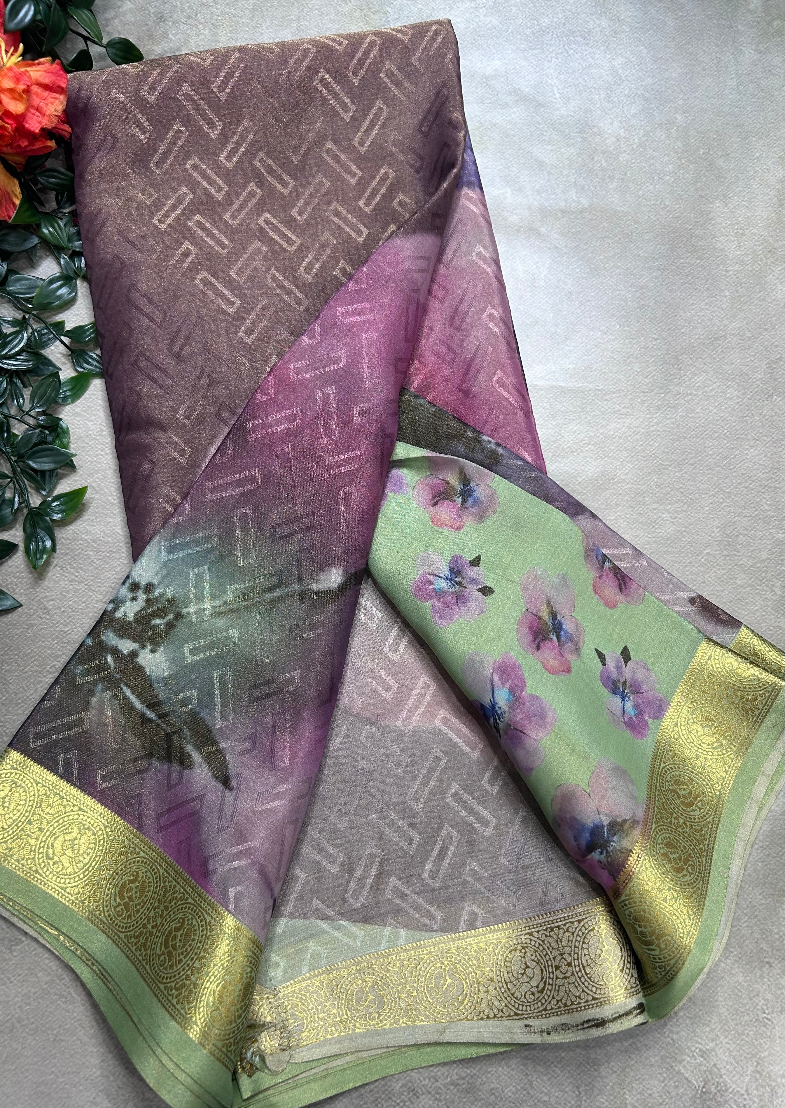 Multicolour digital print pure mysore silk saree(DMS106)