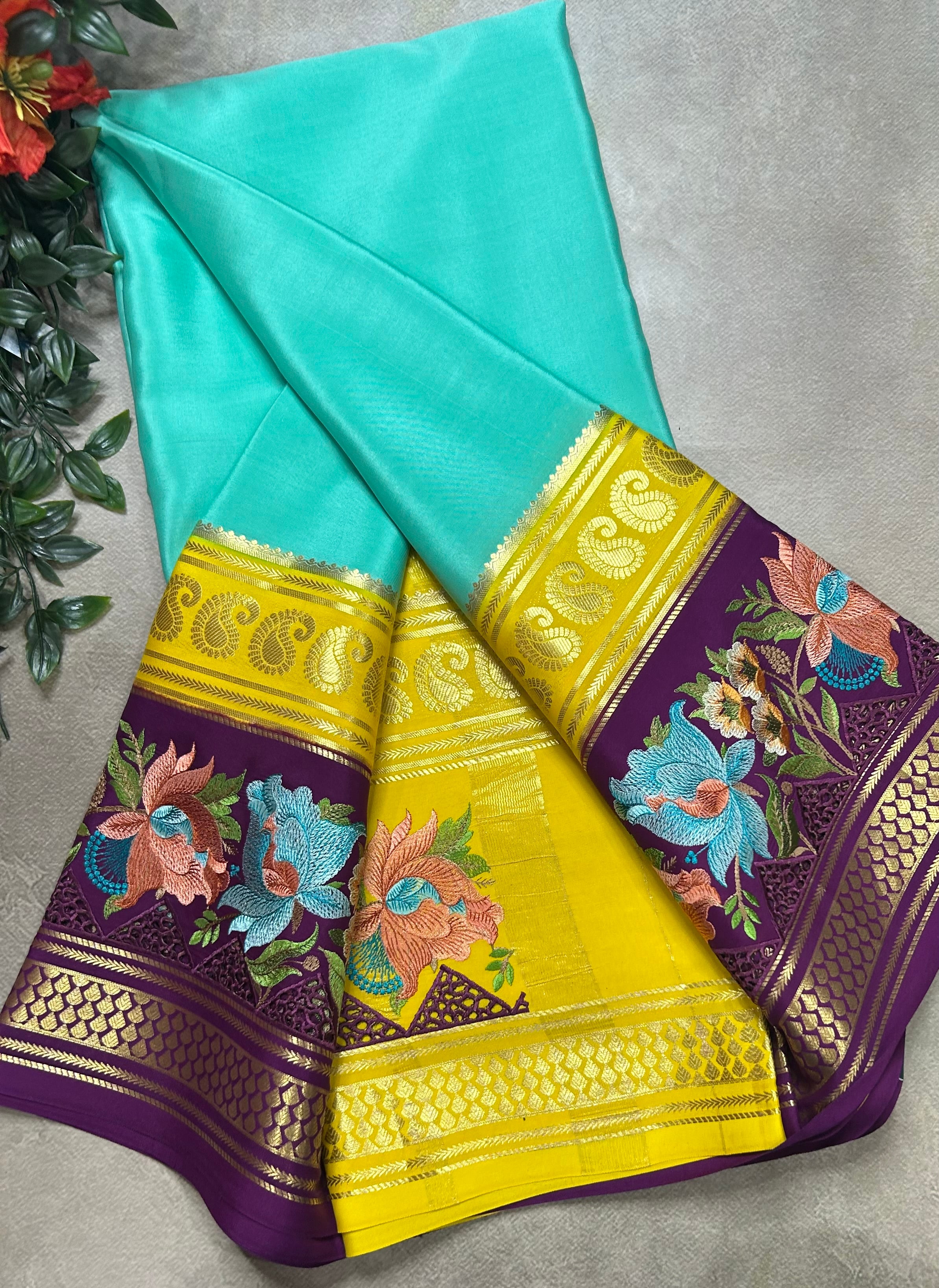 3D embroidery pure mysore silk-105 saree