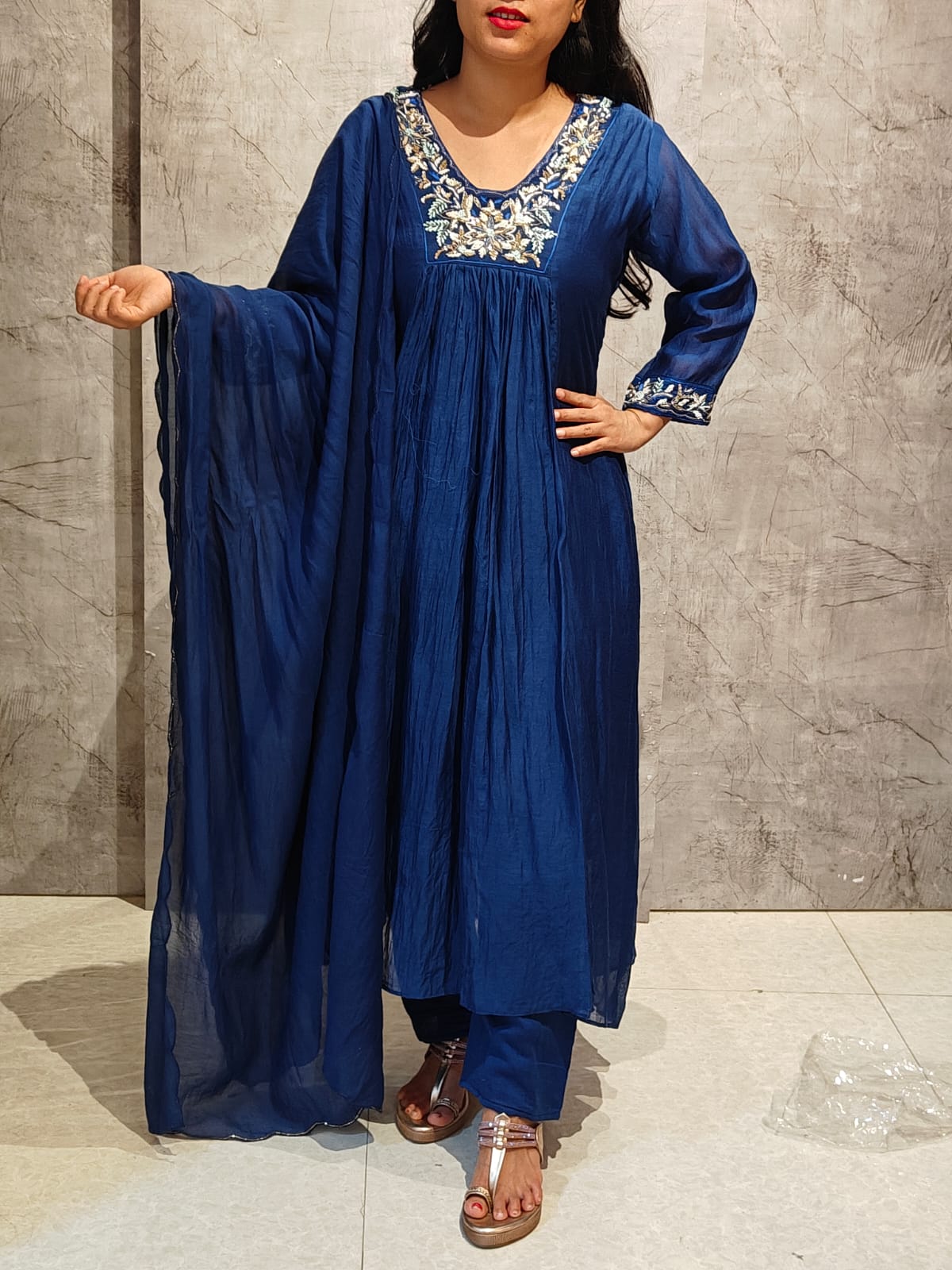 “Pani" Royal Blue Mul Chanderi silk Kurtha 543