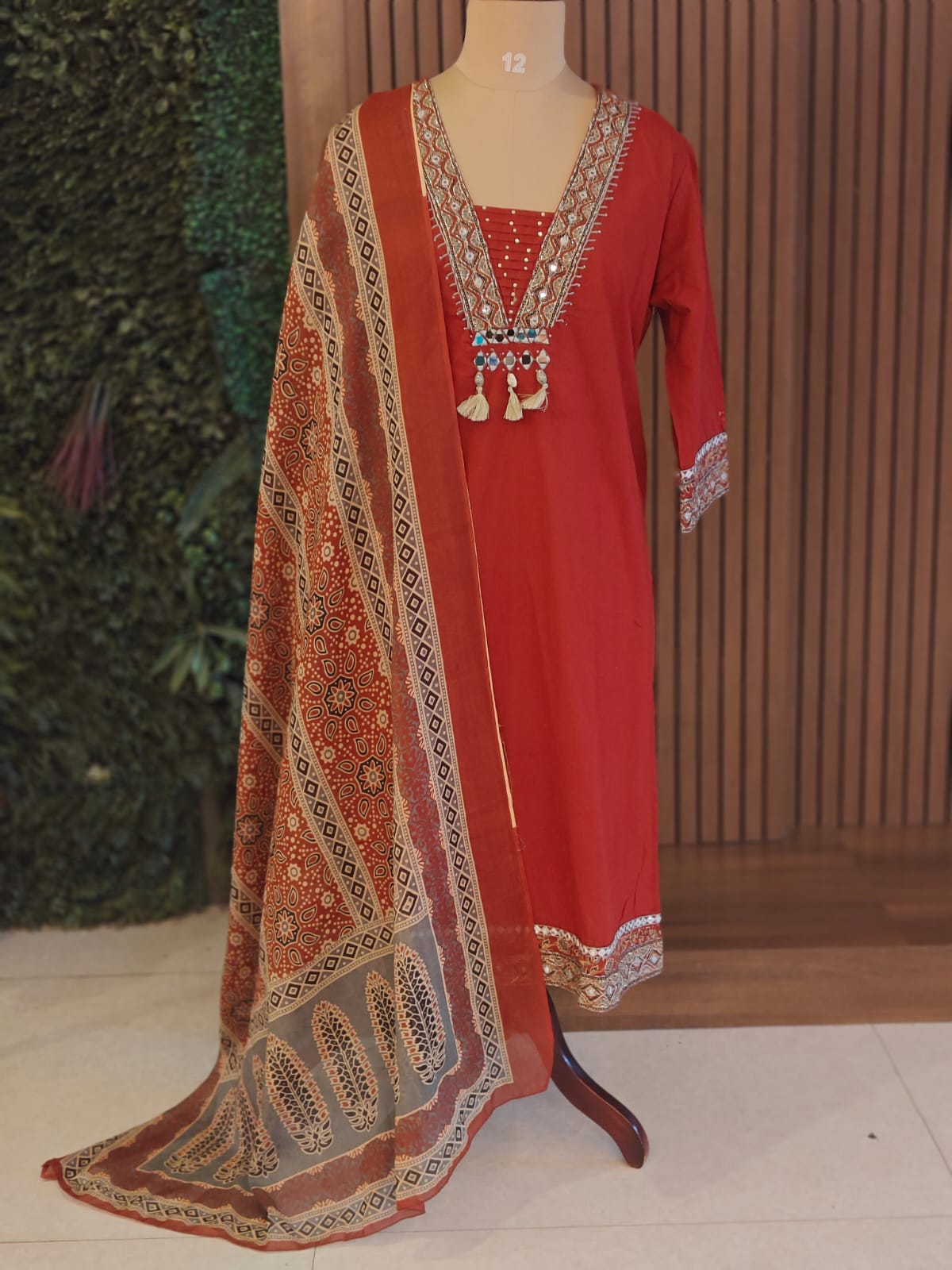 Maroon Cotton Thread Embroidery Straight Fit plus size Kurtha