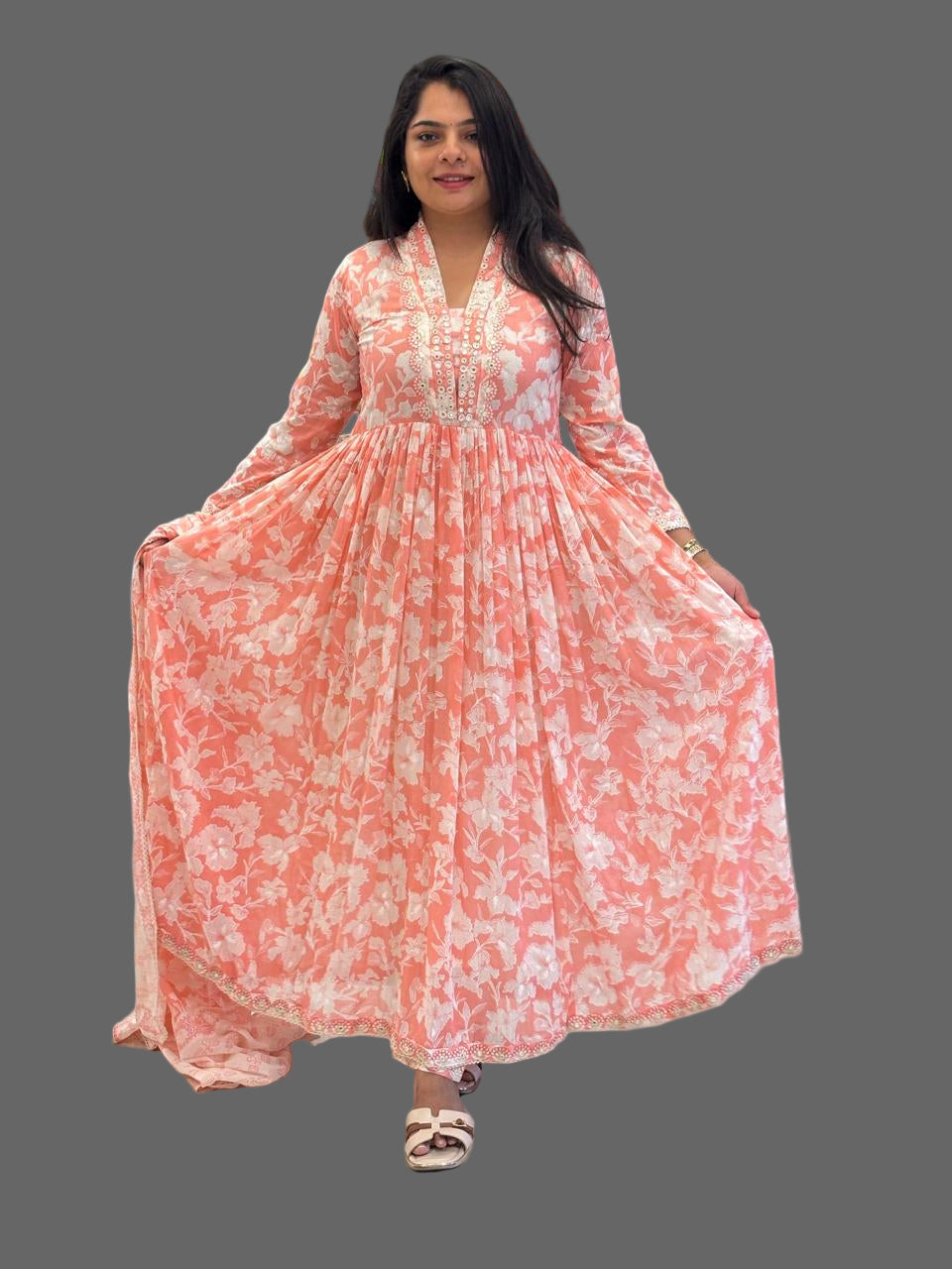 “Naya” Pink Mul Cotton 3pcs Kurtha suit with block prints and embroidery 242