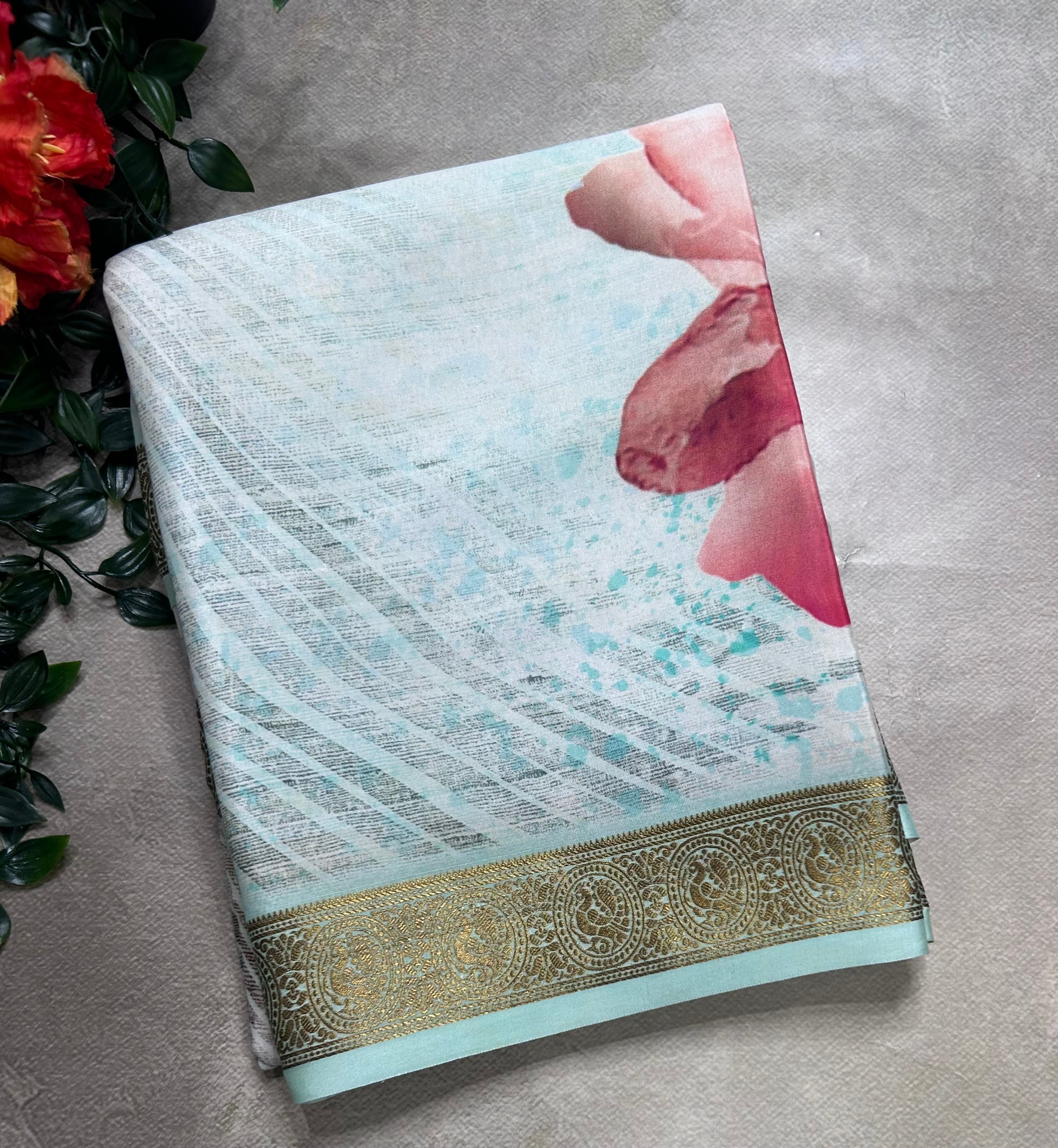 Sea green digital print pure mysore silk saree(DMS106)