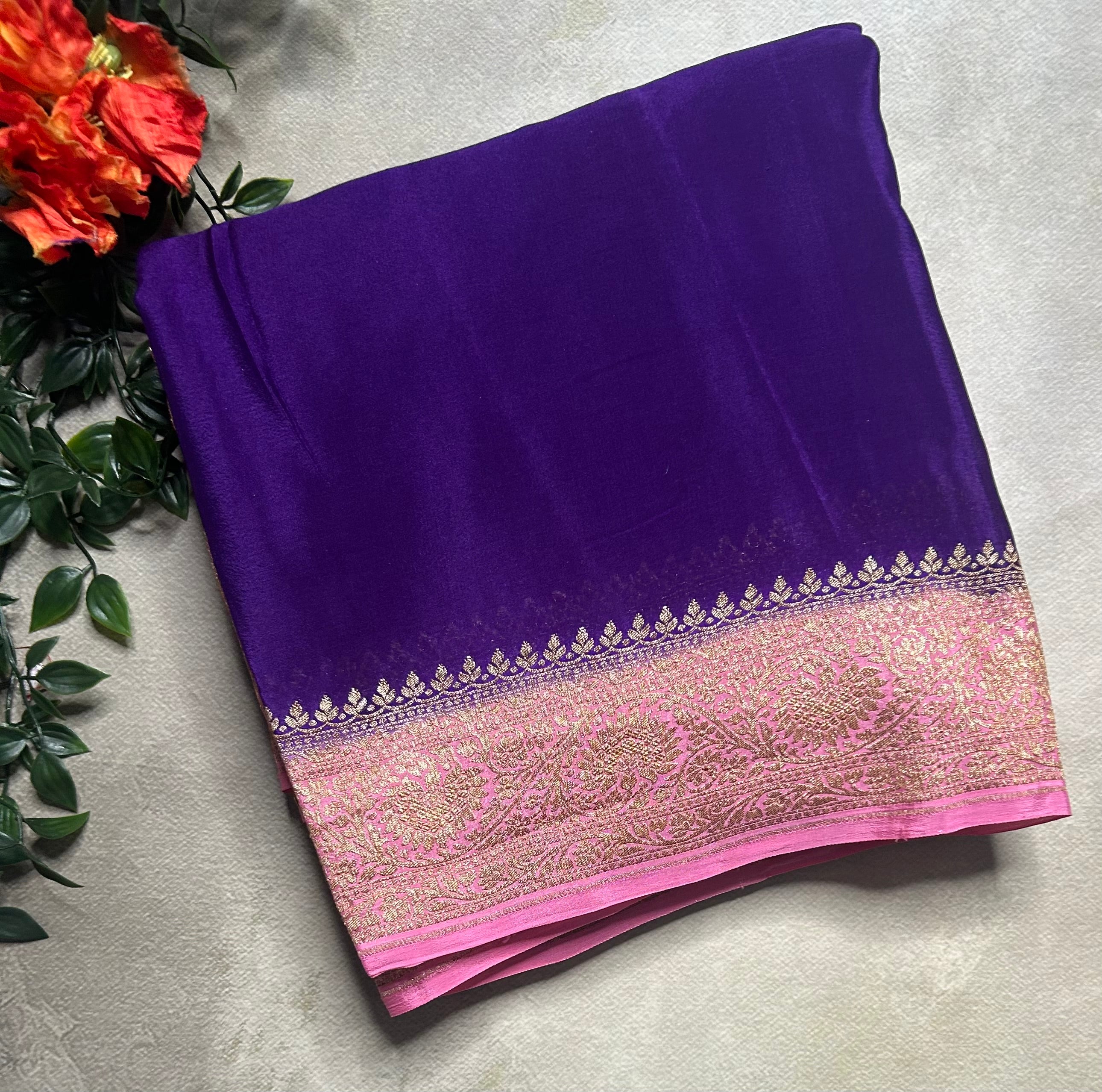 Purple pure benarasi 103 crepe silk saree