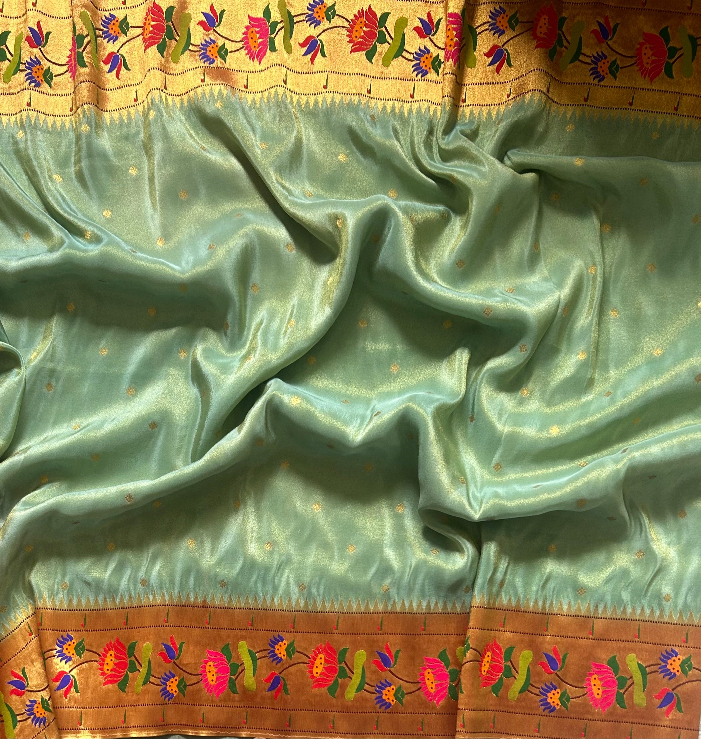 Aqua green small Butta tissue Paithani border 104 saree