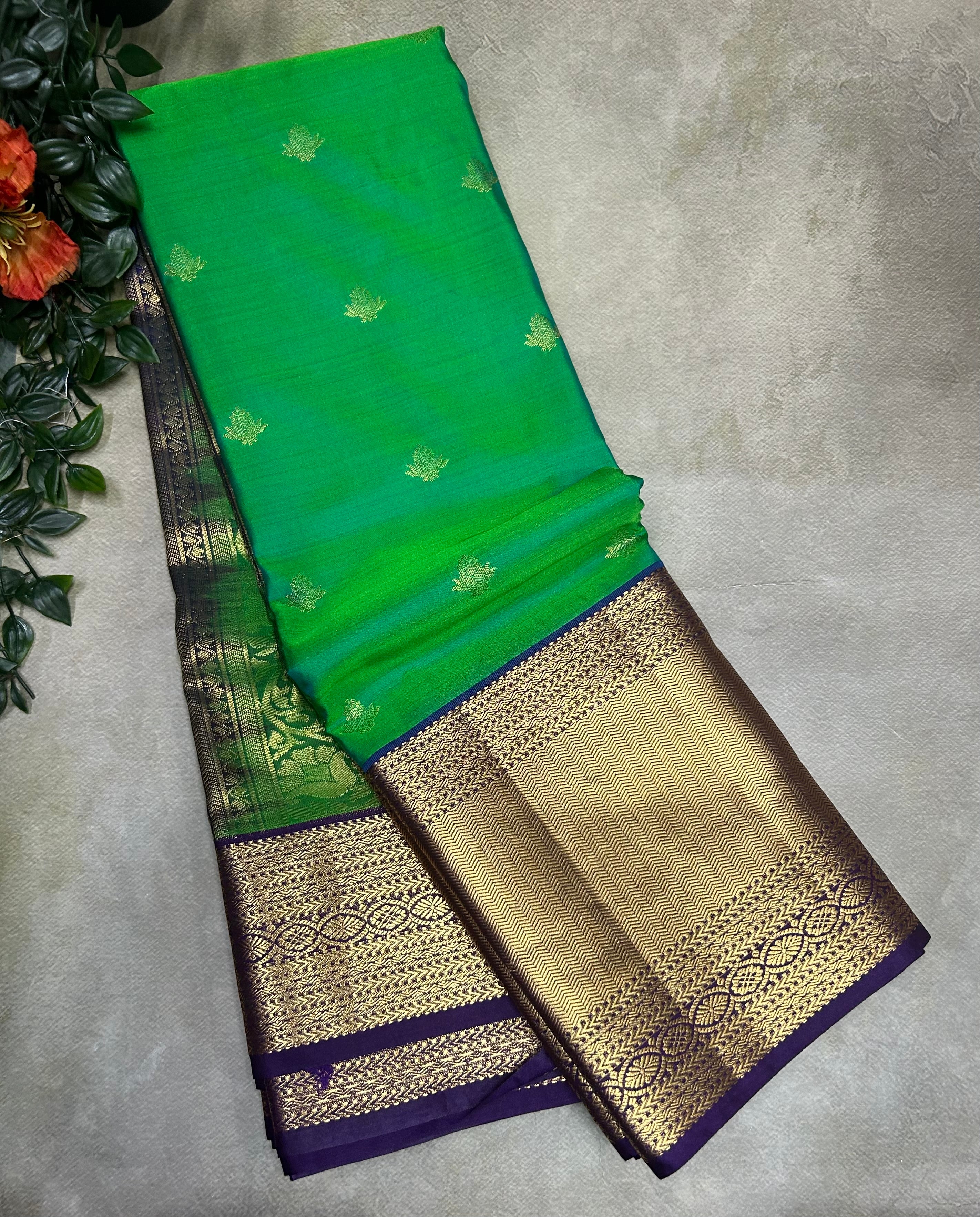 Green long border semi Kanchi-105 saree