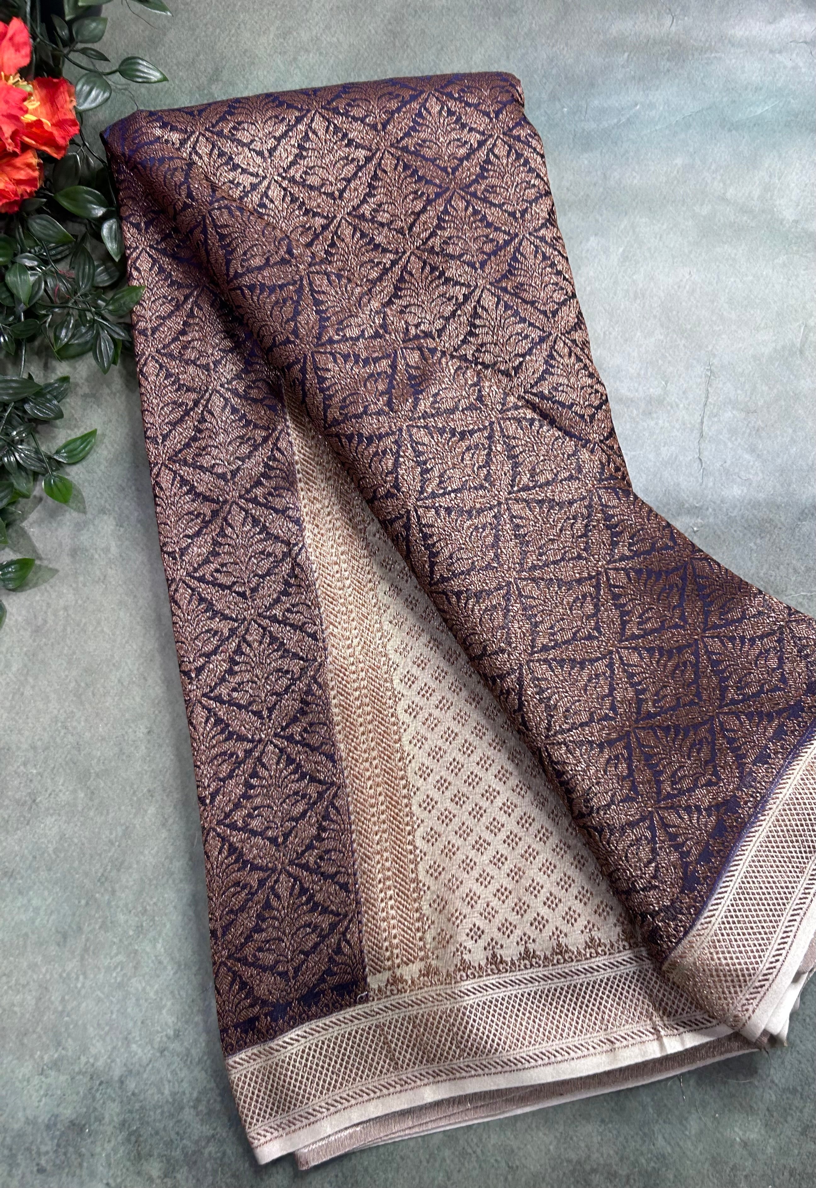 Navy blue brocade soft semi georgette 105 saree
