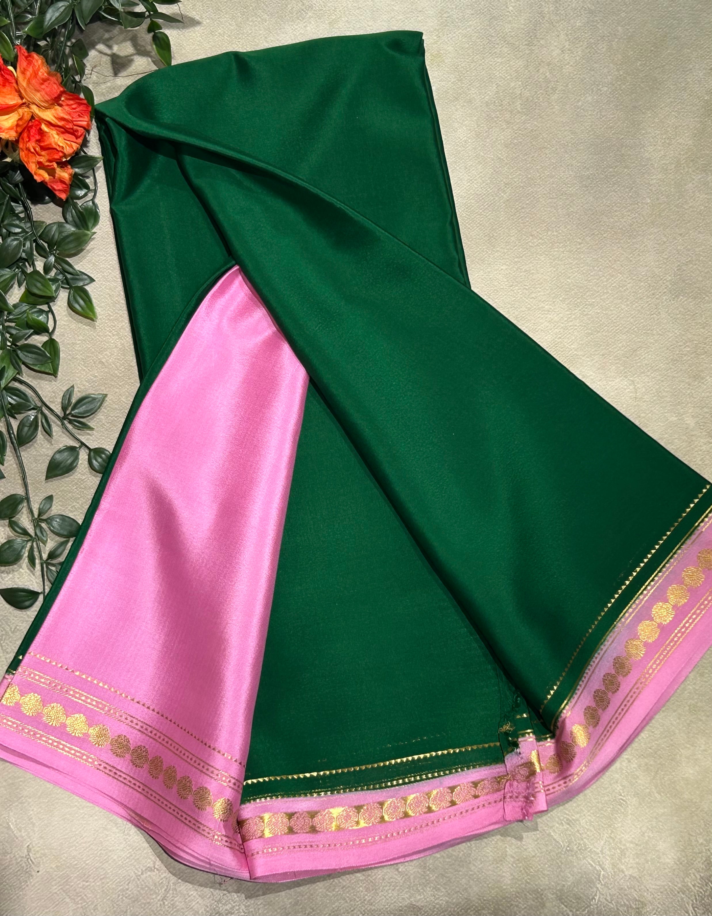 Bottle green stripes border pure Mysore silk-103 saree