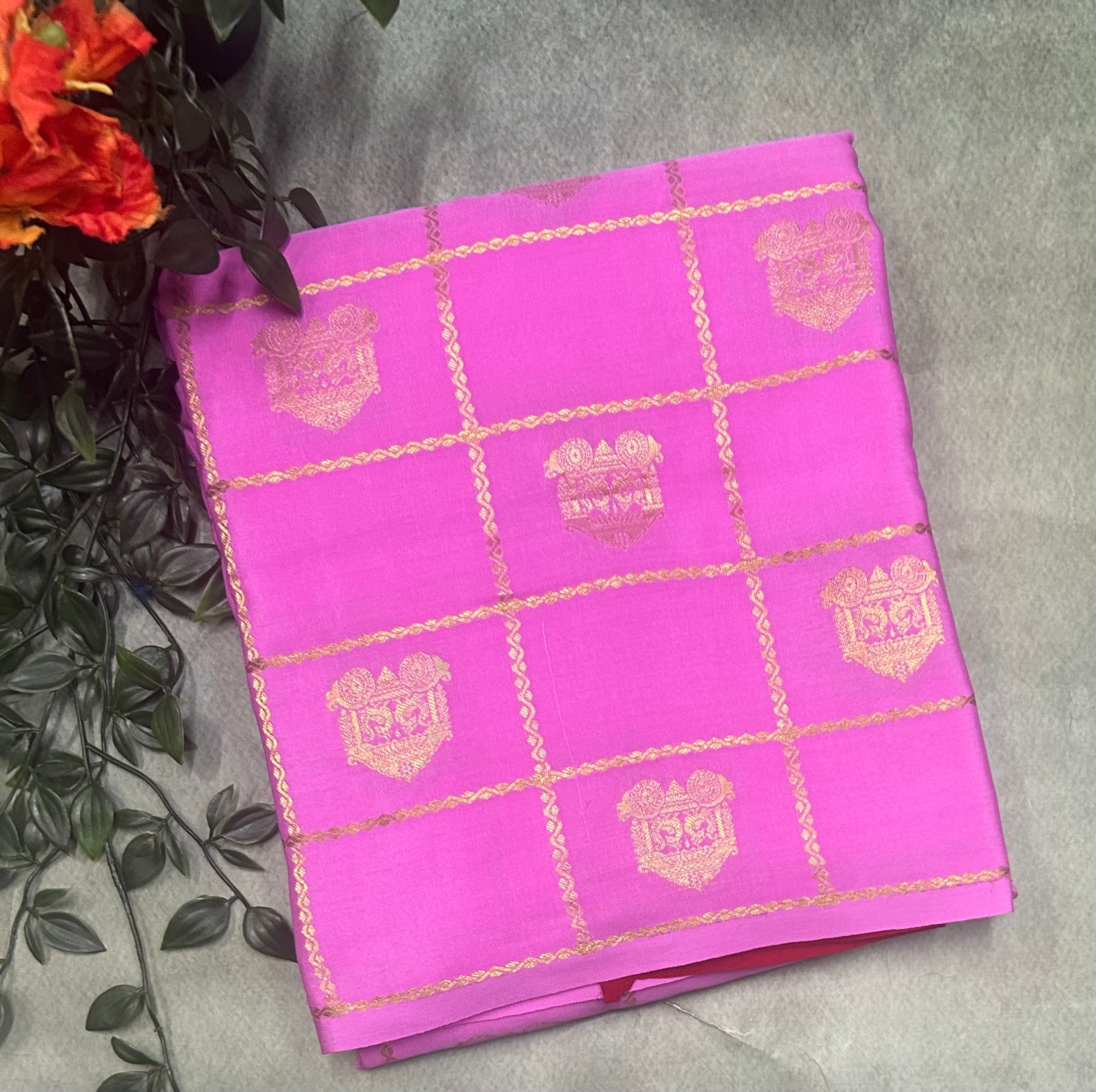 Light pink contrast ST checks borderless pure mysore silk-105 saree