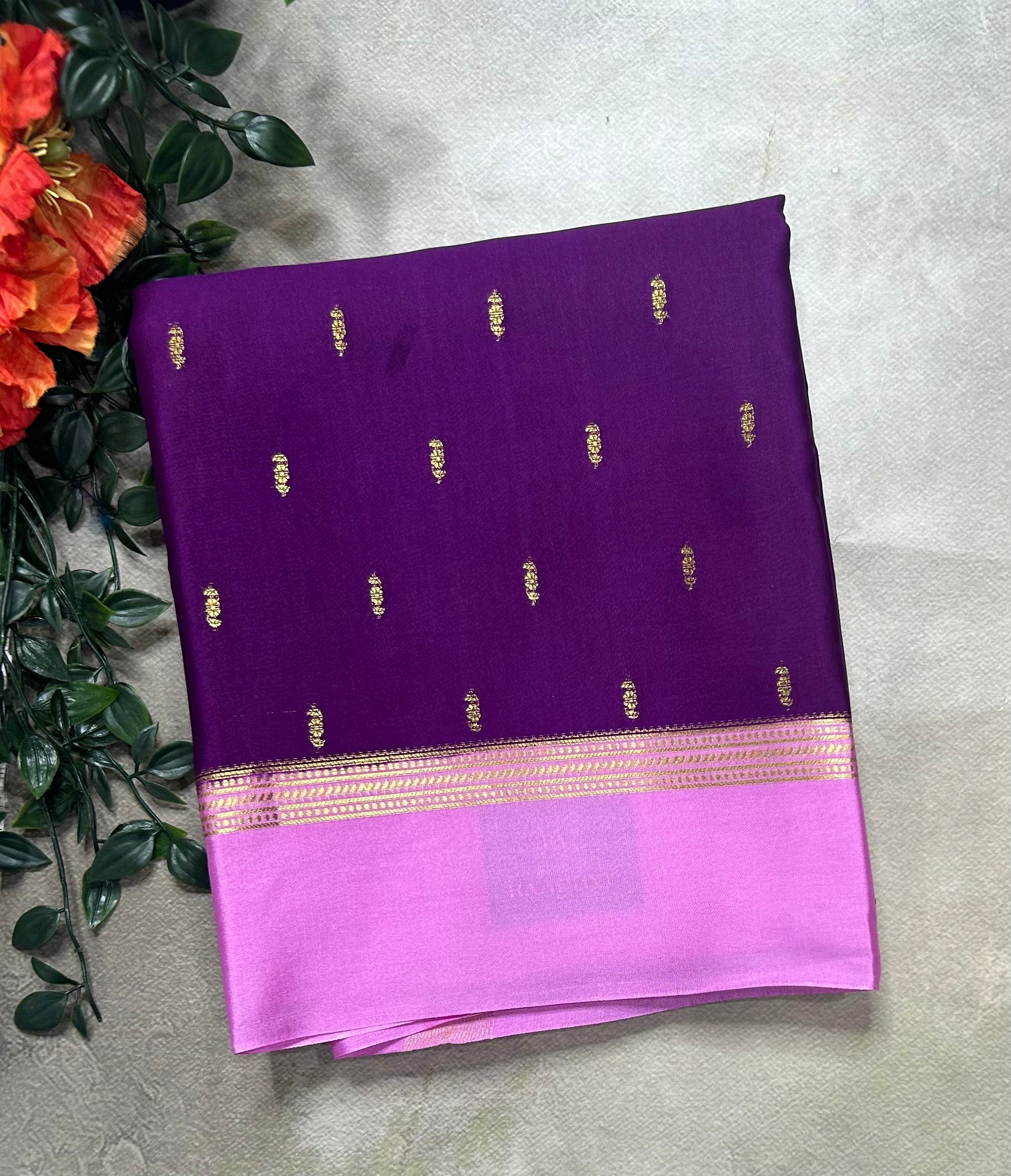 Purple contrast border pure Mysore silk 105 saree