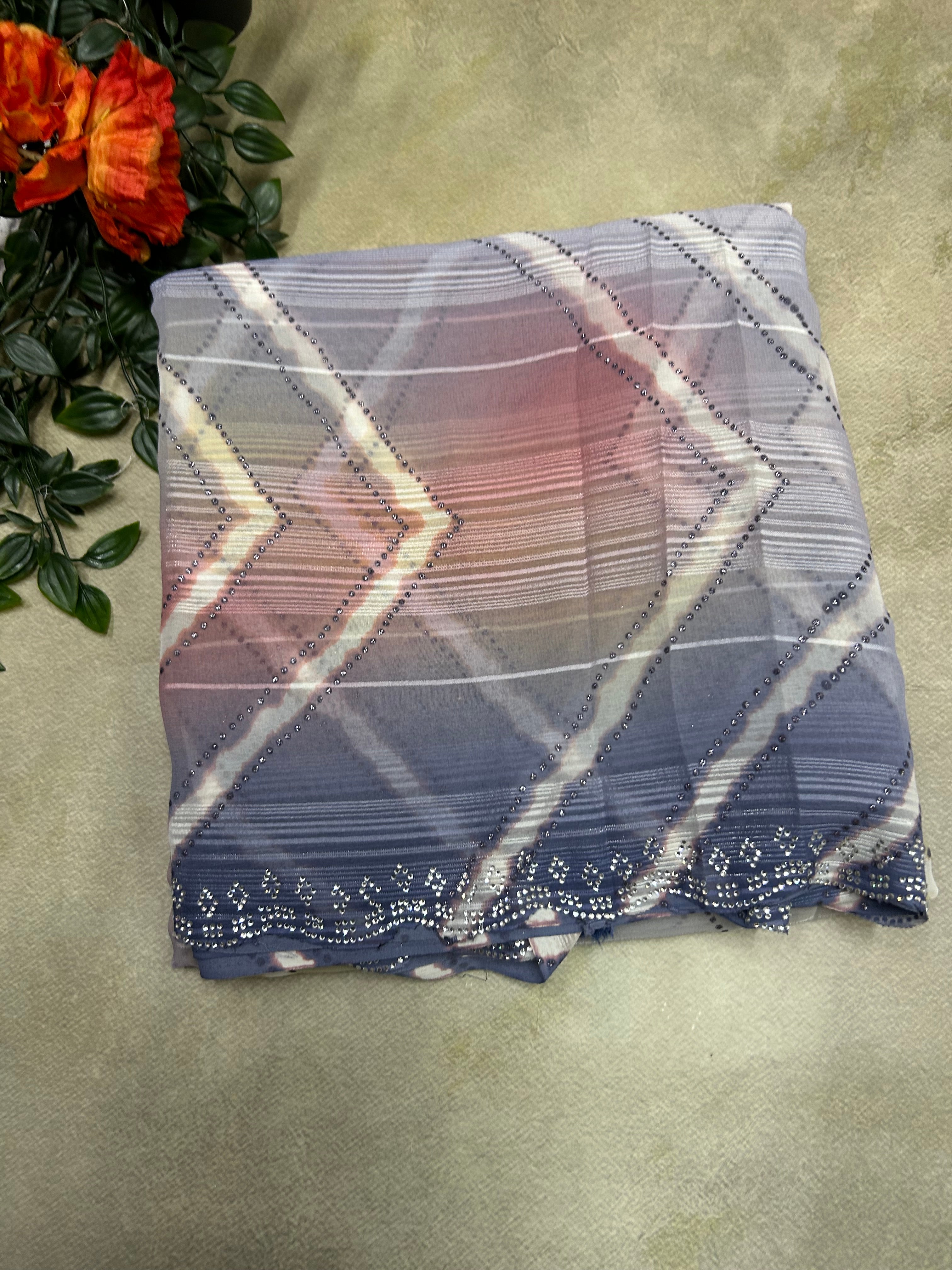 Multicolour Stone Work border party wear Saree