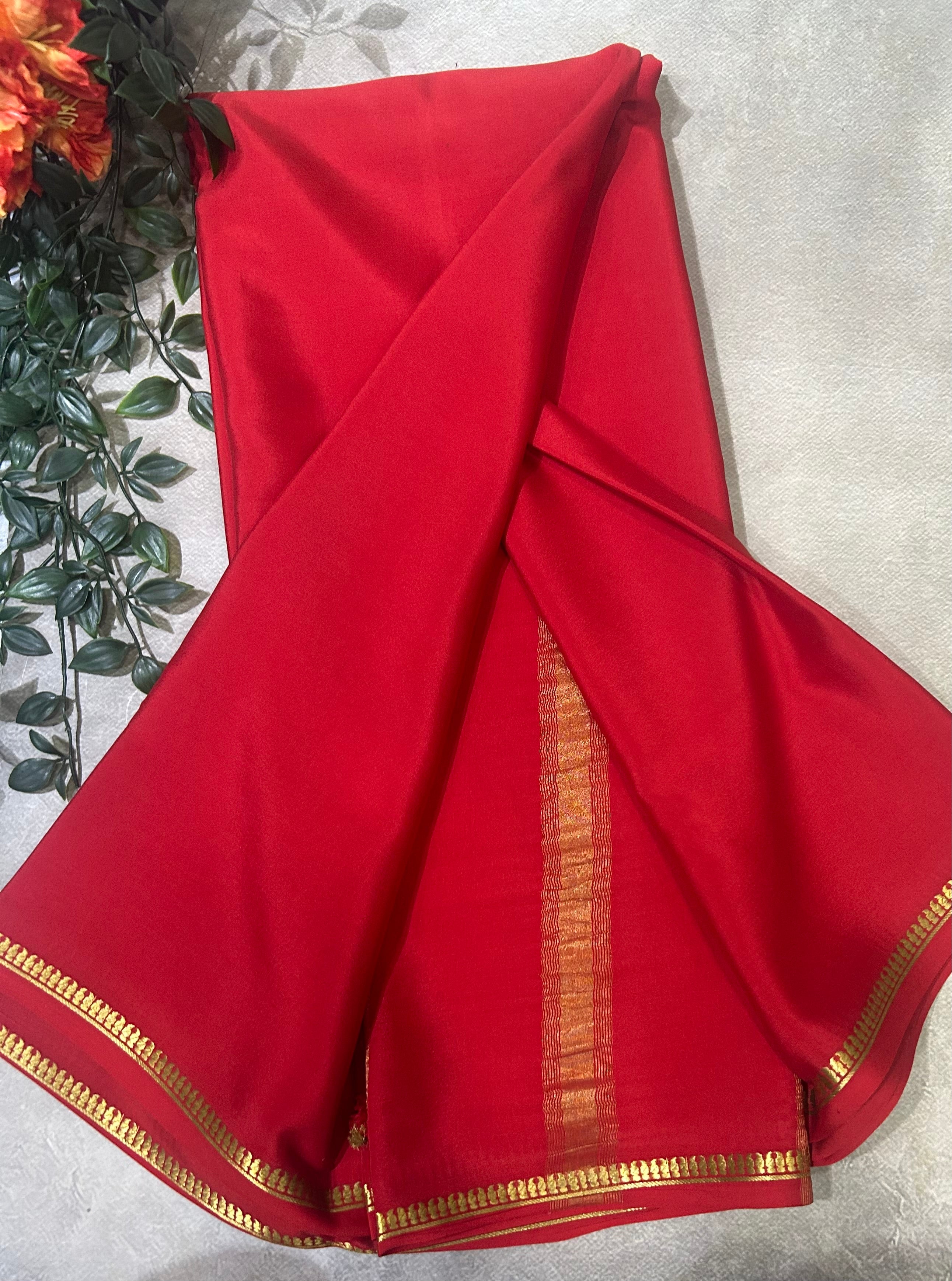 Red small border pure Mysore silk 103 saree