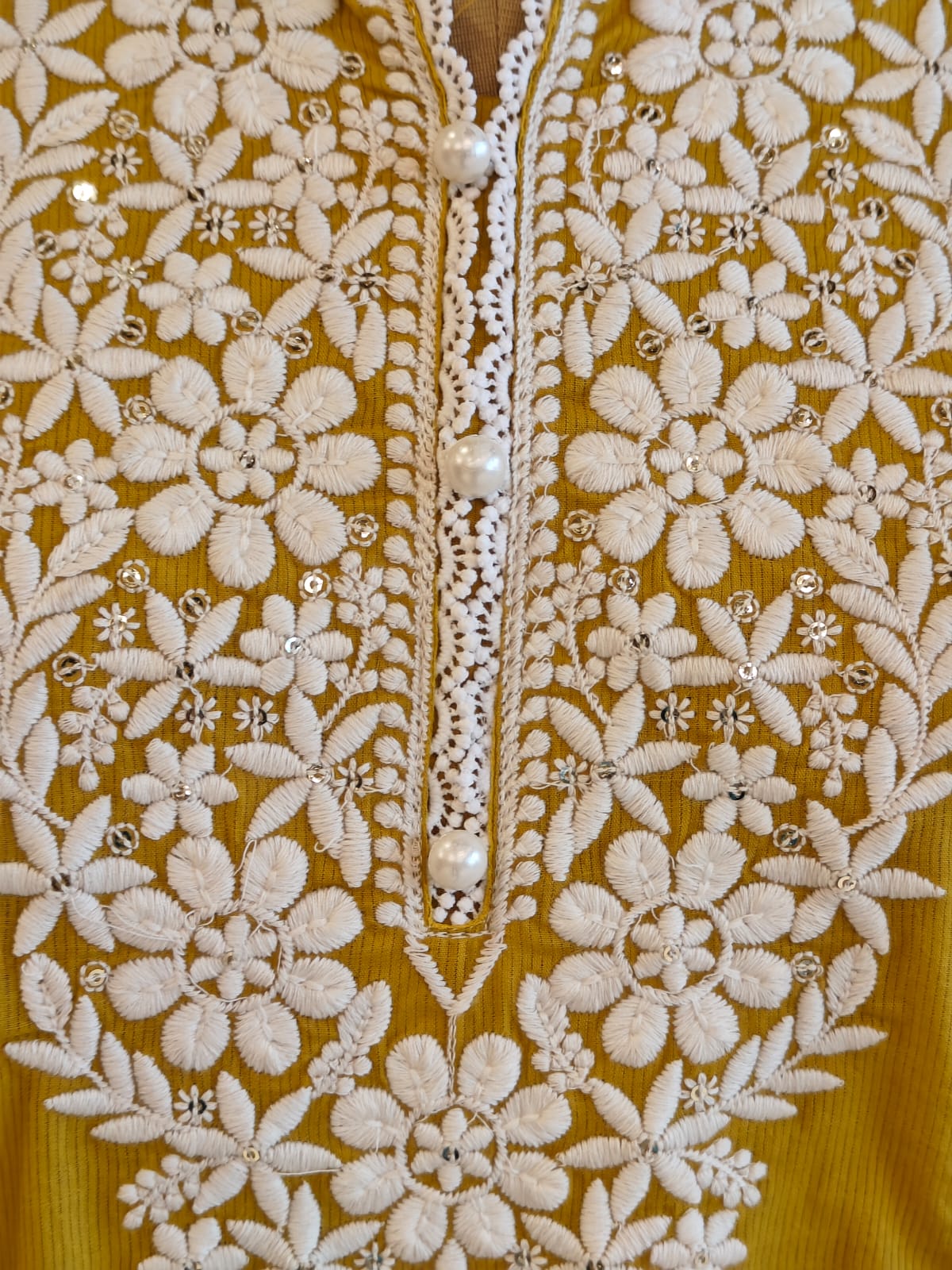 Yellow Mul Cotton  Chikankari Work Straight Fit Kurtha 196
