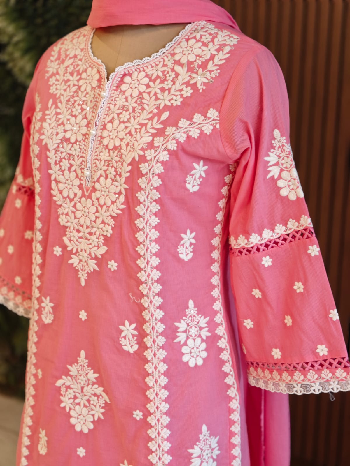 Pink Mul Cotton  Chikankari Work Straight Fit Kurtha 196