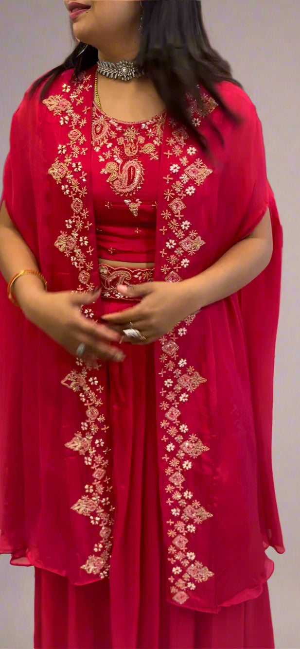 “Pari" Pink chinnon handwork party ware  cape Kurtha 43 set