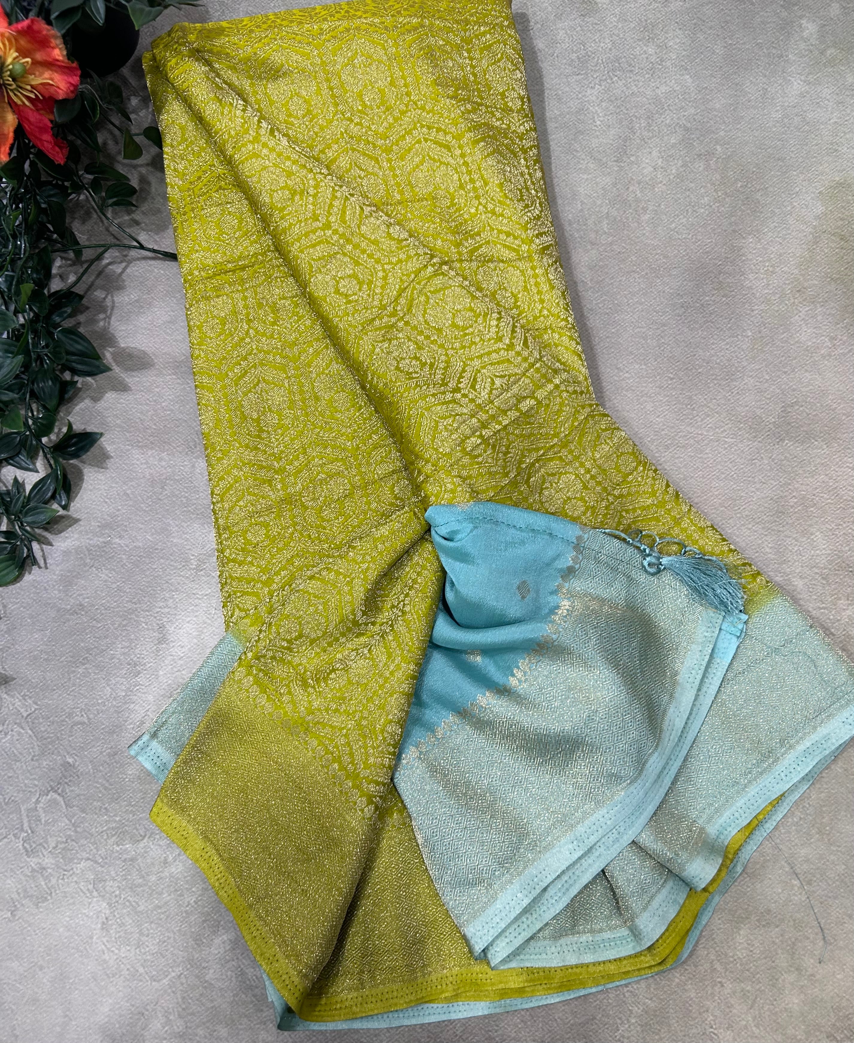Light green  brocade semi georgette 105 saree