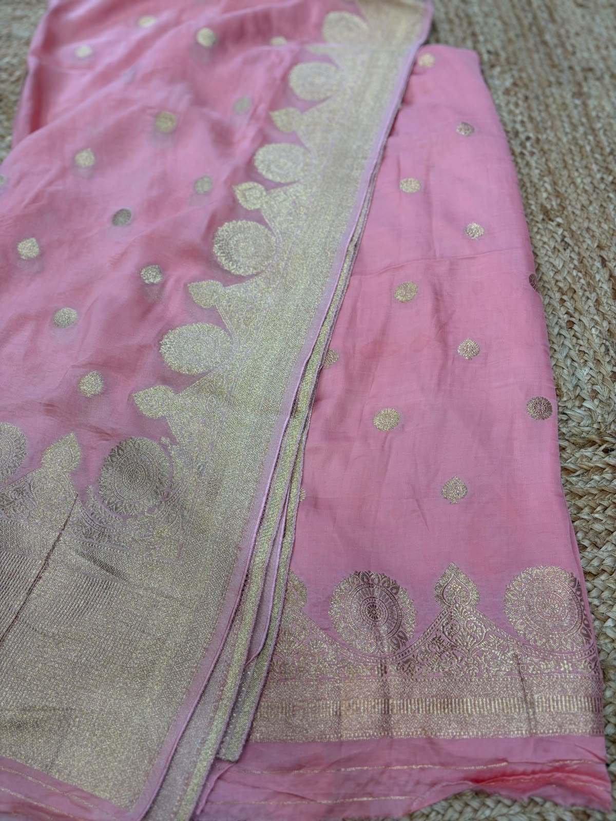 Peach Satin Banarasi Dress Material