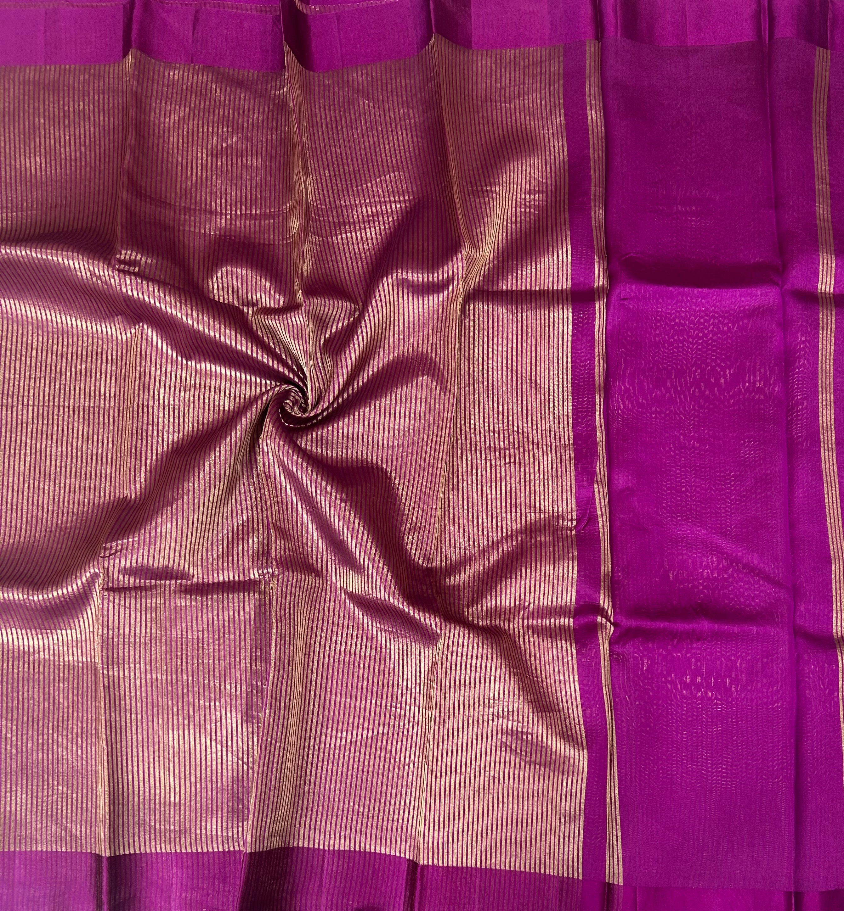 Magenta stripes Lightweight Pure Tissue Satin Border-12 Saree
