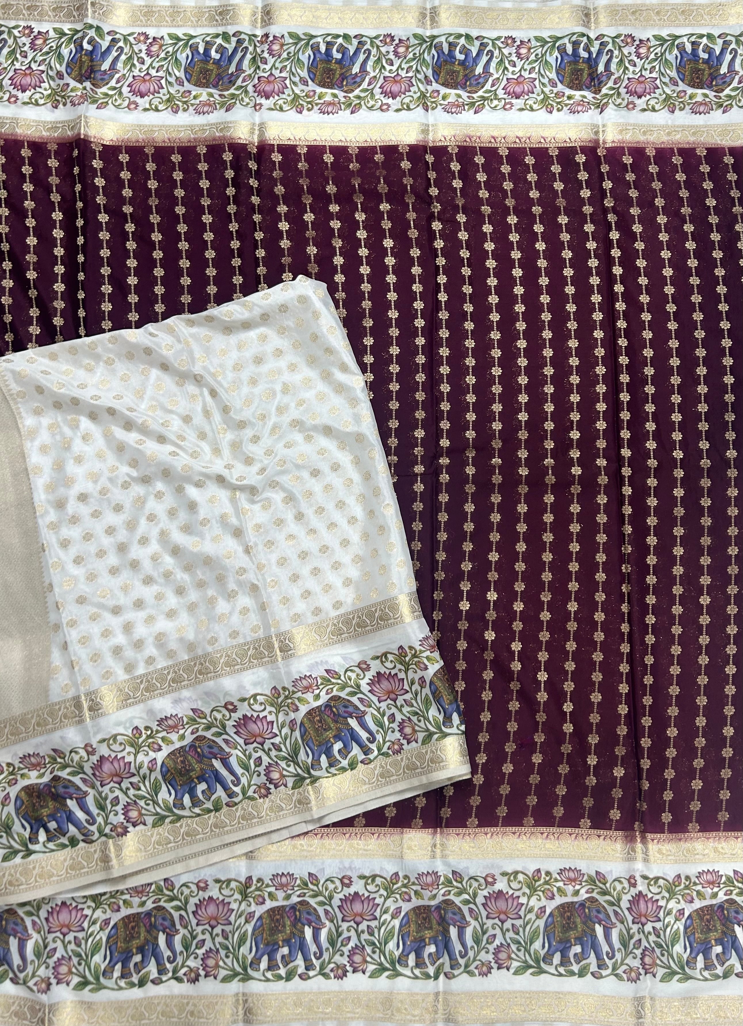 Wine bentex border printed semi Mysore 105 saree