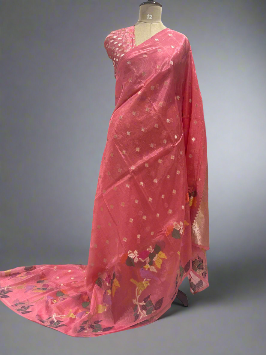 Light pink small butta satin crepe-08 jamdani saree