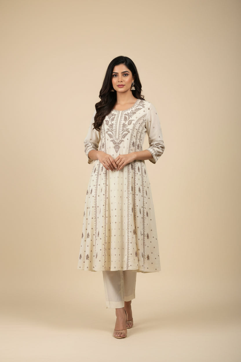 White And Wine Cotton Anarkali Kurtha  151
