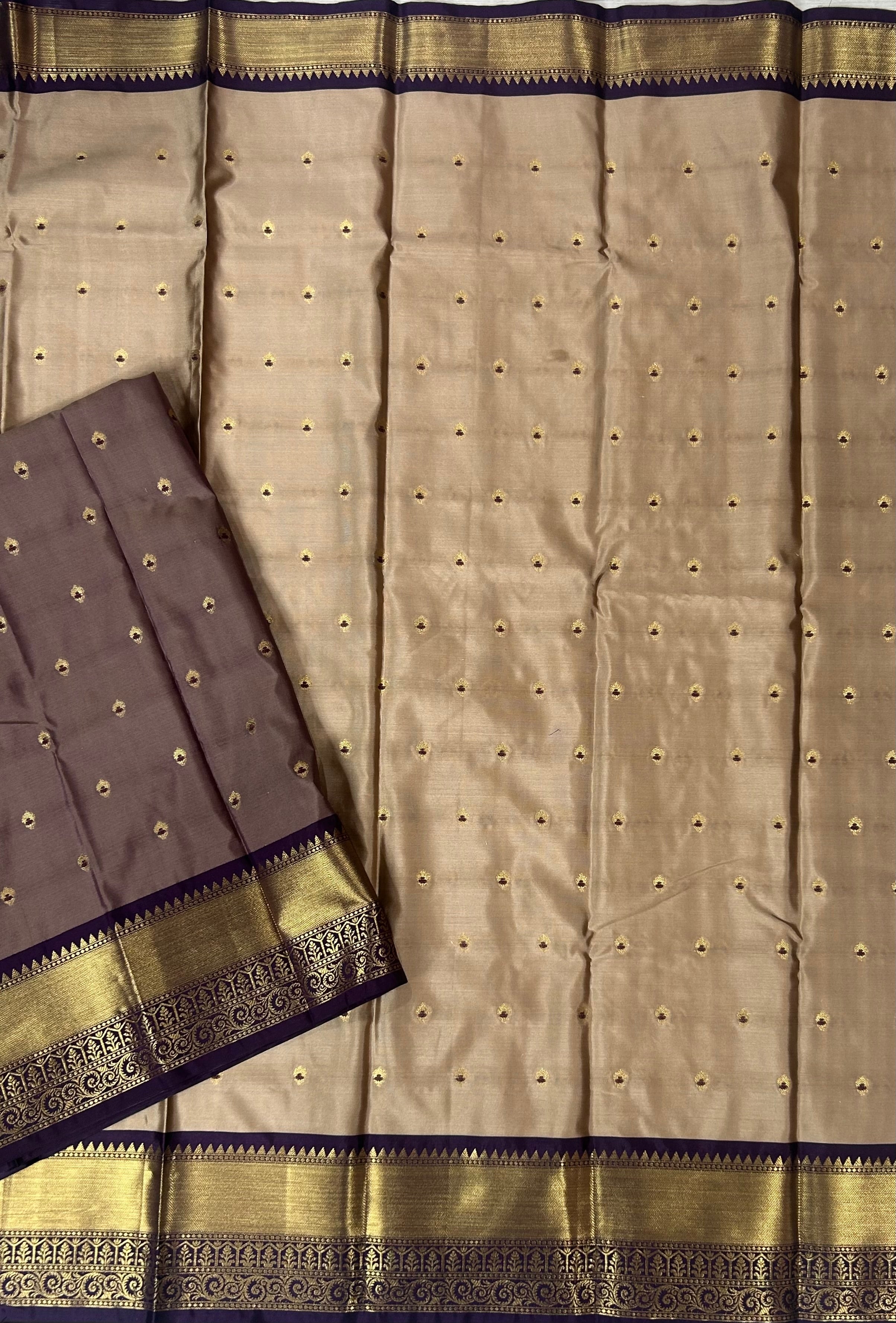 Beige n dark purple small Butta Kanchi-12 saree