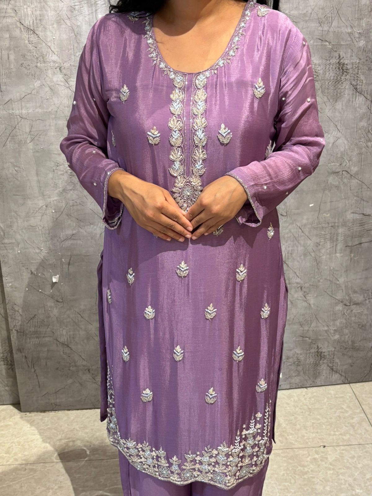"Boomi" Purple Designer Hand Embroidery Sharara party Kurtha set