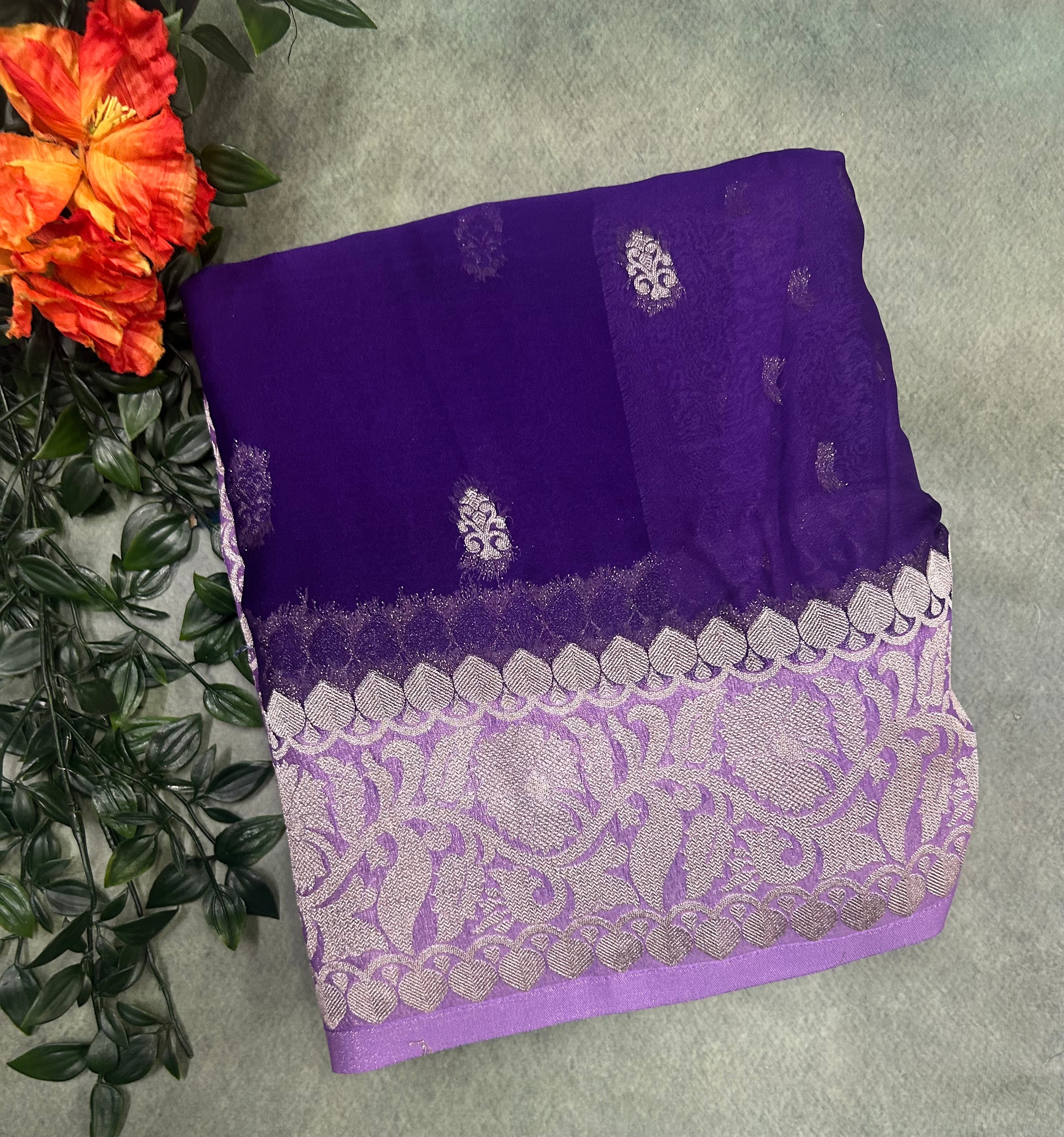 Purple small Butta semi chiffon Benarasi 105 saree