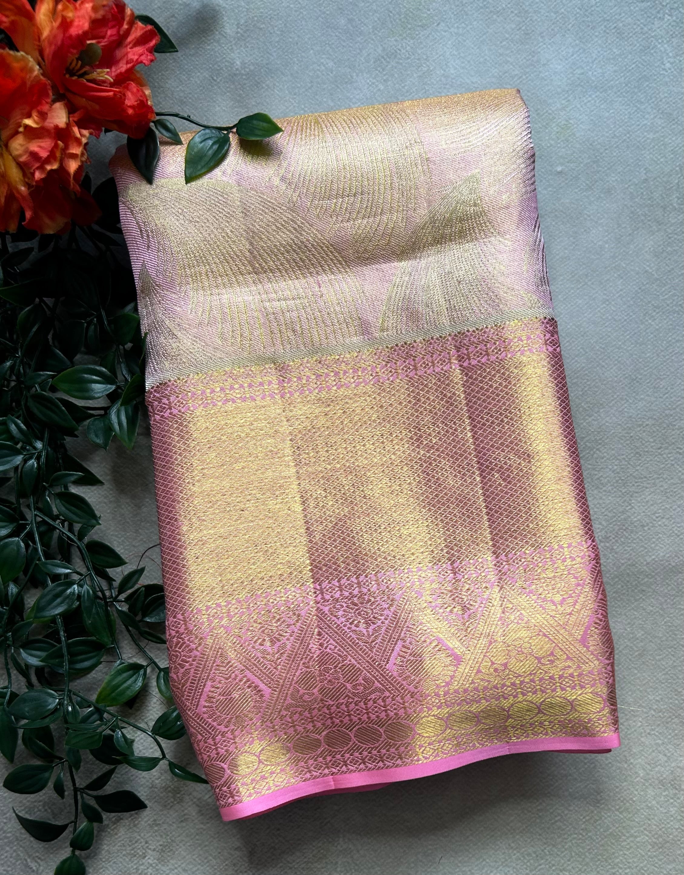 Pastel pink brocade pure Kanchipuram silk-103 saree