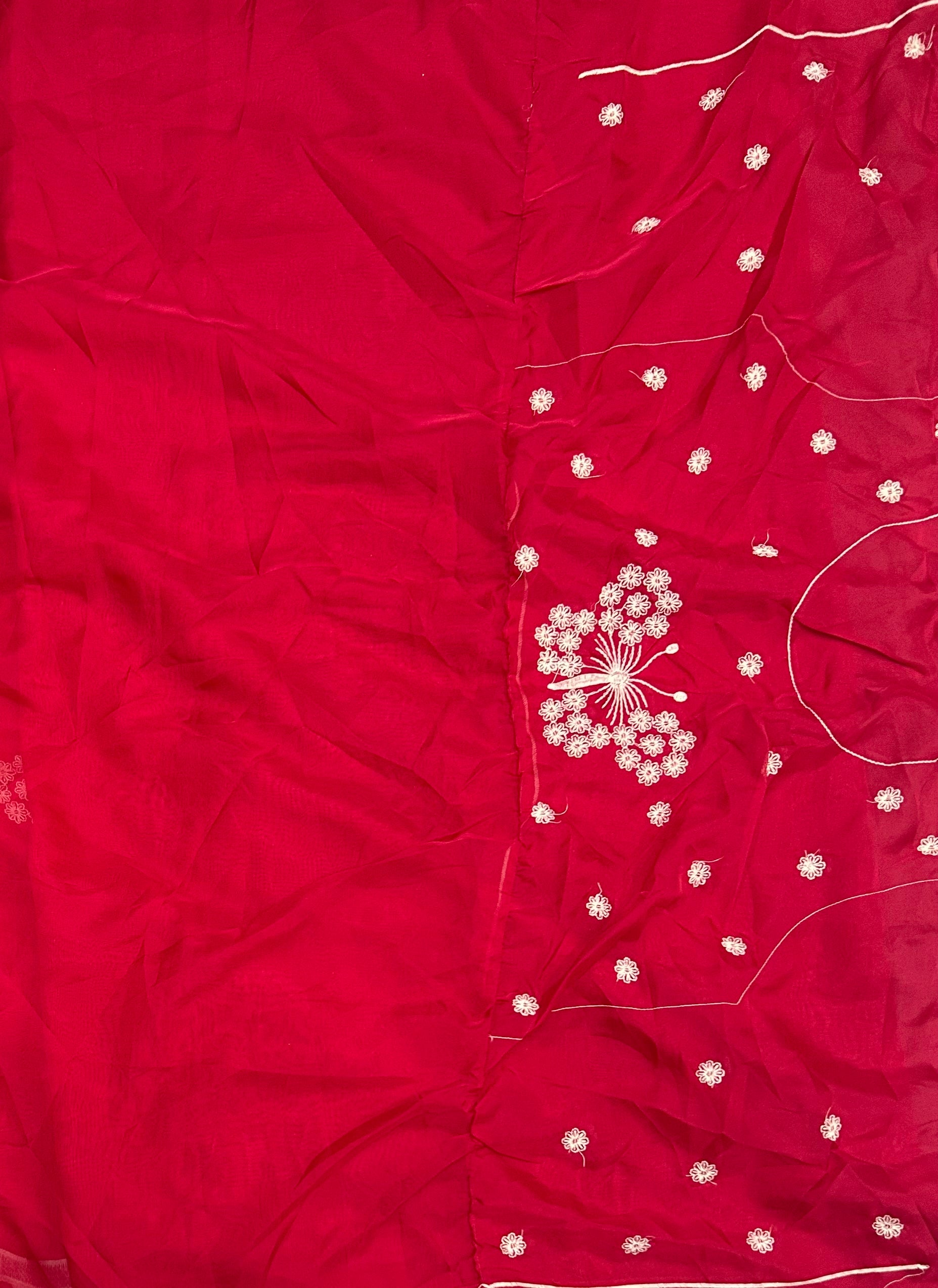 Rani Pink scallop border semi silk saree