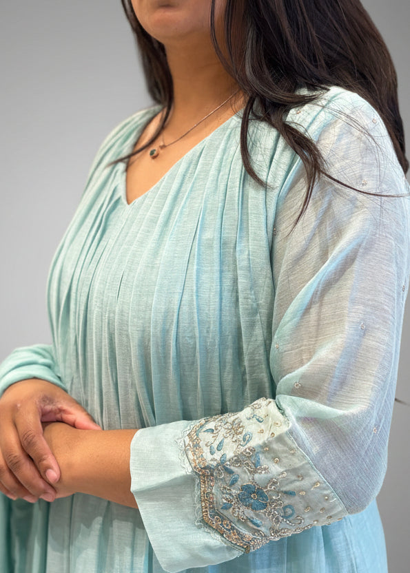 Blue Mul Chanderi Silk Airline Handwork Kurtha 66