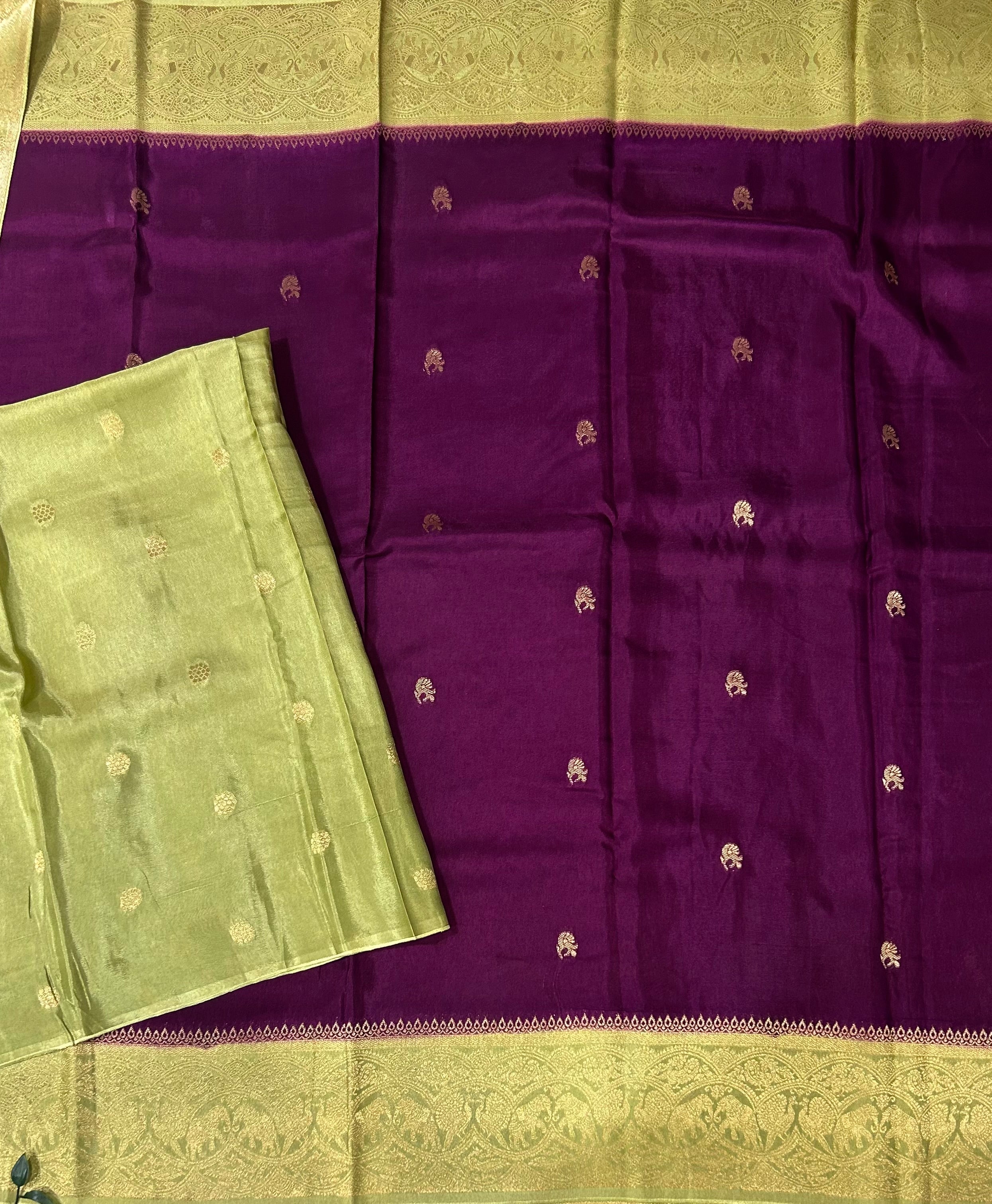 Dark purple contrast border semi Mysore 105 saree