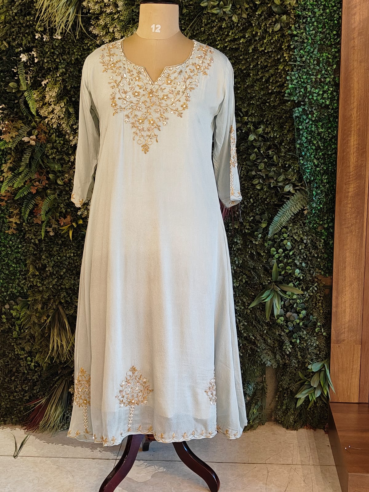 Sky Blue Airline Chinnon Hand Embroidery Kurtha 513