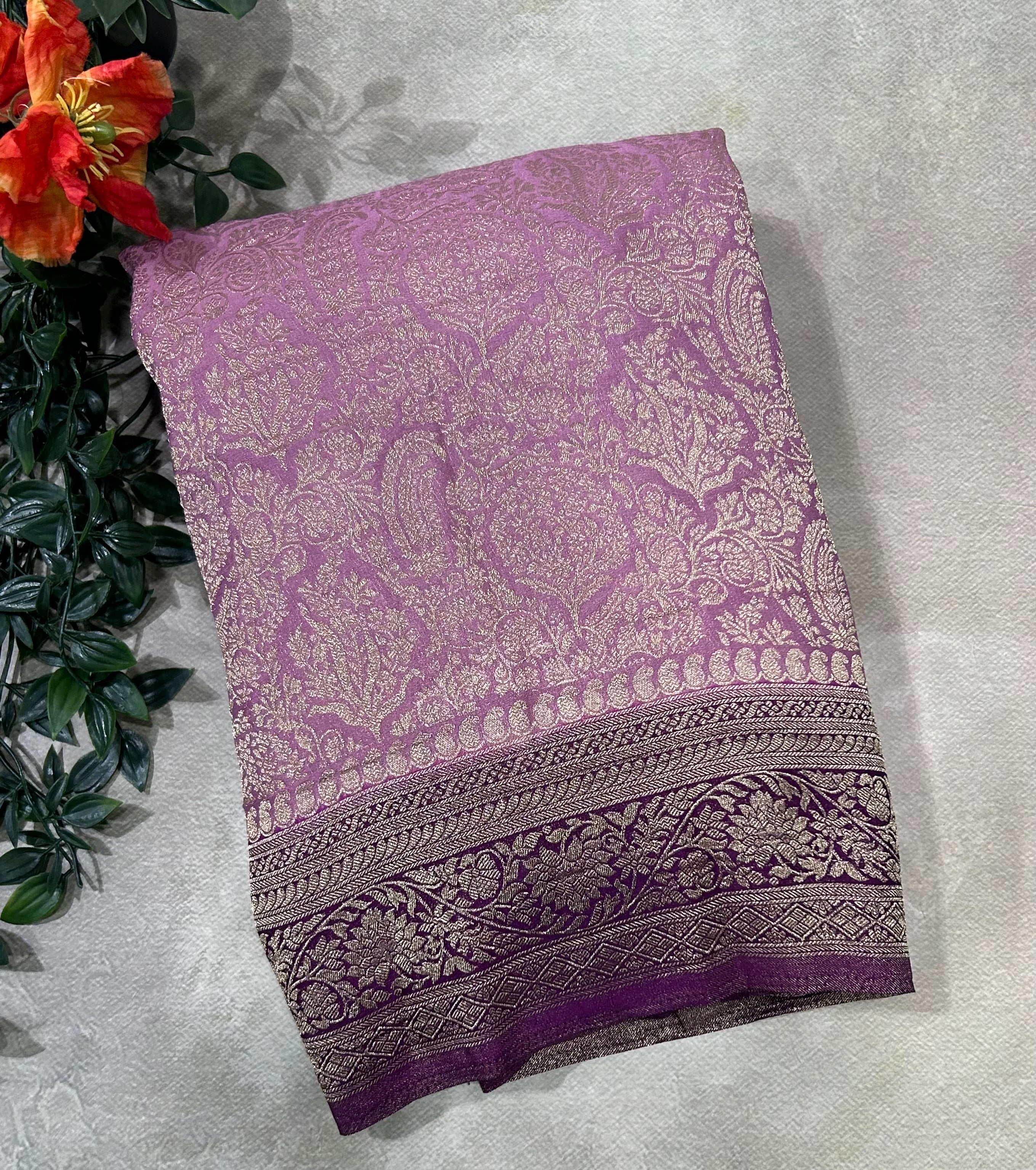 Onion pink brocade semi georgette 105 saree